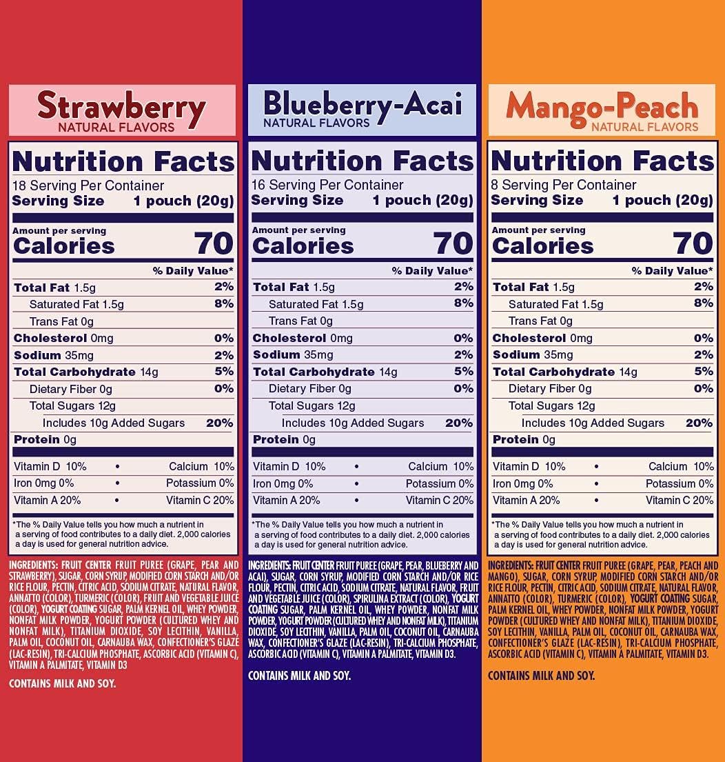 Generic Welchs Fruit Yogurt Snacks, Variety Pack, Strawberry, Blueberry-Acai, Mango-Peach, Single Serve 0.7 Oz Bag, 8 (0.7Oz) Ba