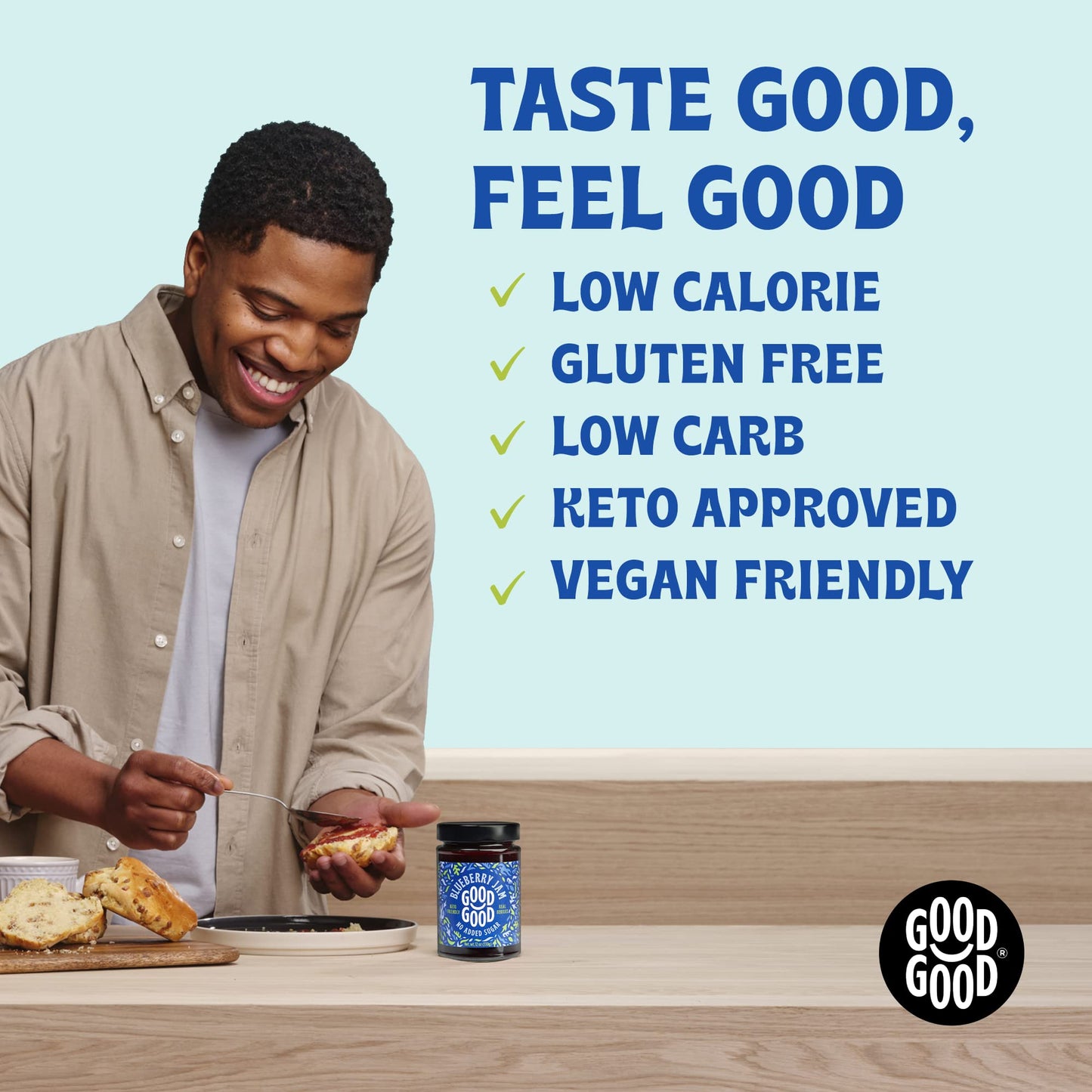 GOOD GOOD No Added Sugar Blueberry Jam - Keto Friendly Jelly - Low Carb, Low-Calorie and Vegan - Diabetic Friendly - 12oz / 330g