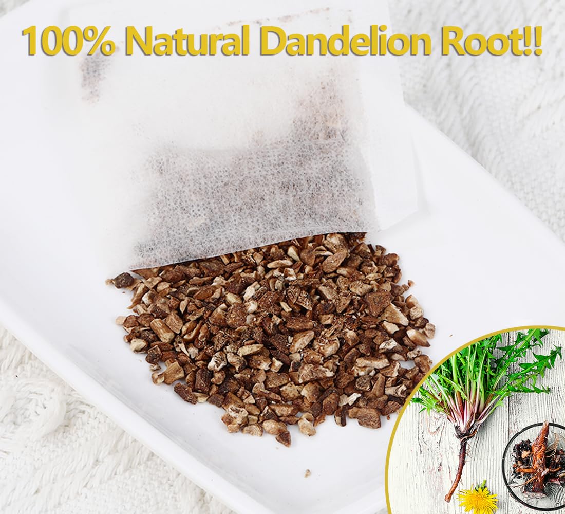 ULTHMOK Premium Dandelion Root Tea, 50 Tea Bags, Caffeine Free, Herbal Detox, Supports Digestion, 4.4Oz/125g