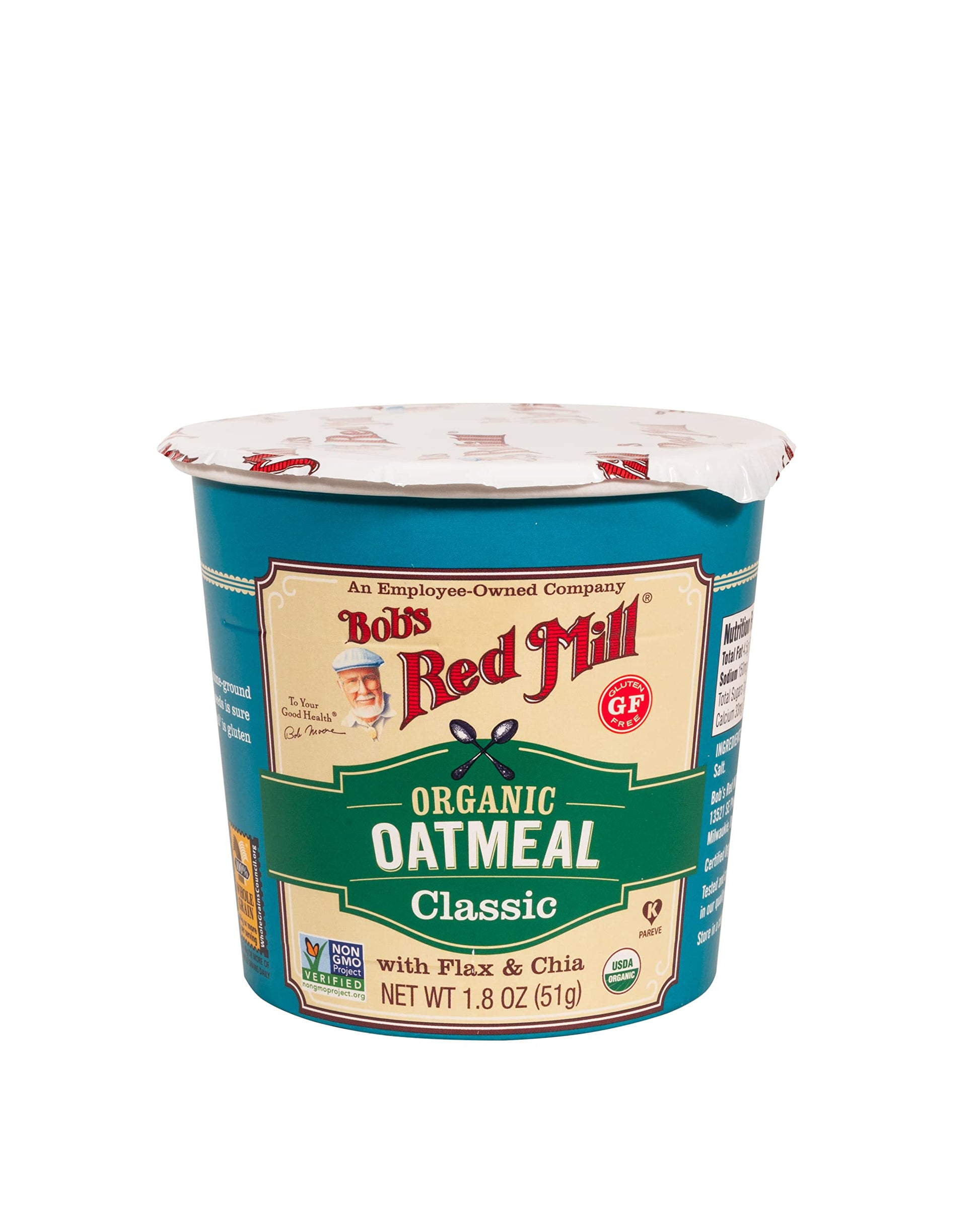 Bob's Red Mill Organic Gluten Free Oatmeal Cup, Classic with Flax/Chia, 1.8 Ounce (Pack of 1), Non-GMO, Whole Grain, Kosher