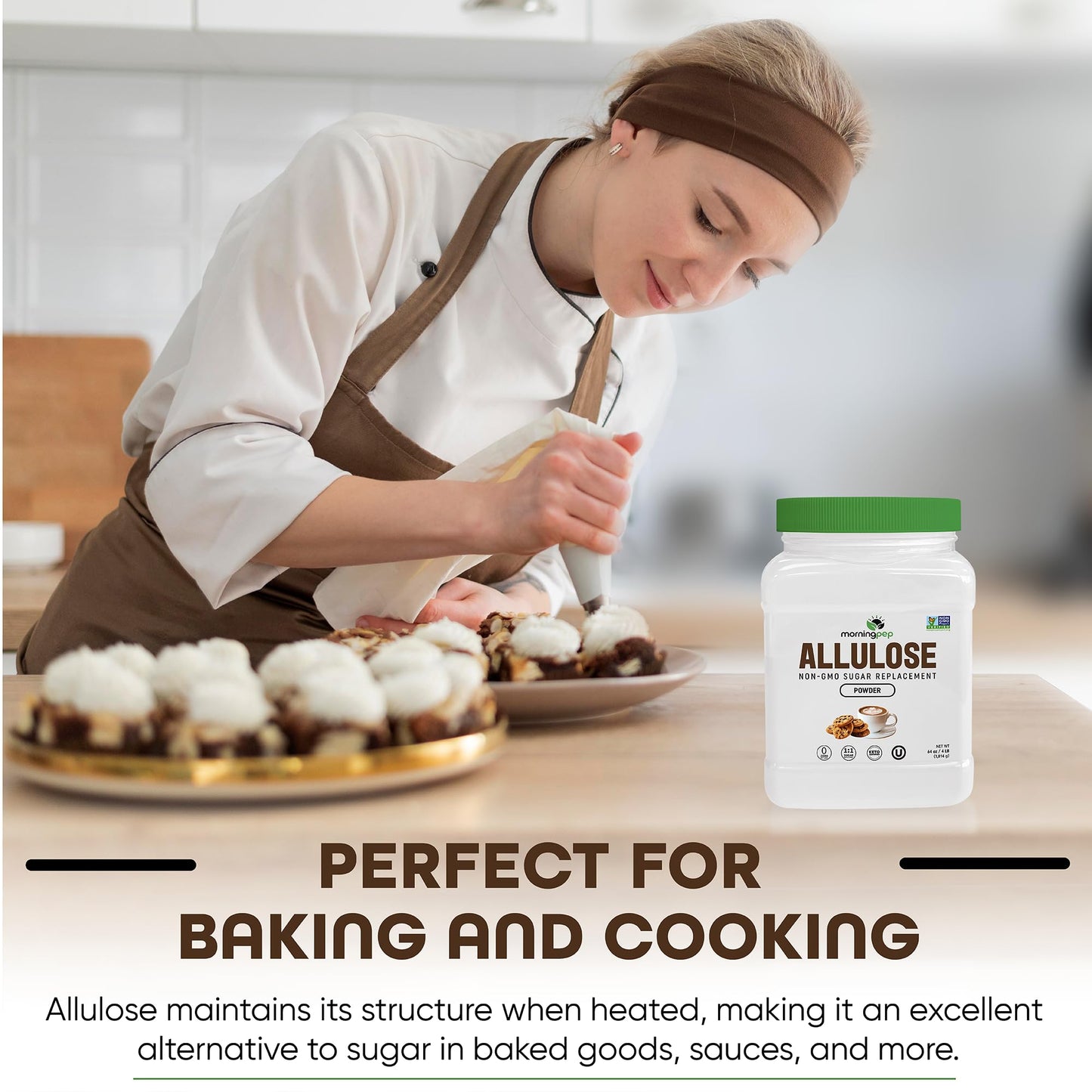 Morning Pep Allulose Sweetener 4 lb - Zero Calorie Sugar Alternative, 100% Pure, No Erythritol, Non-GMO Project Verified, Keto C