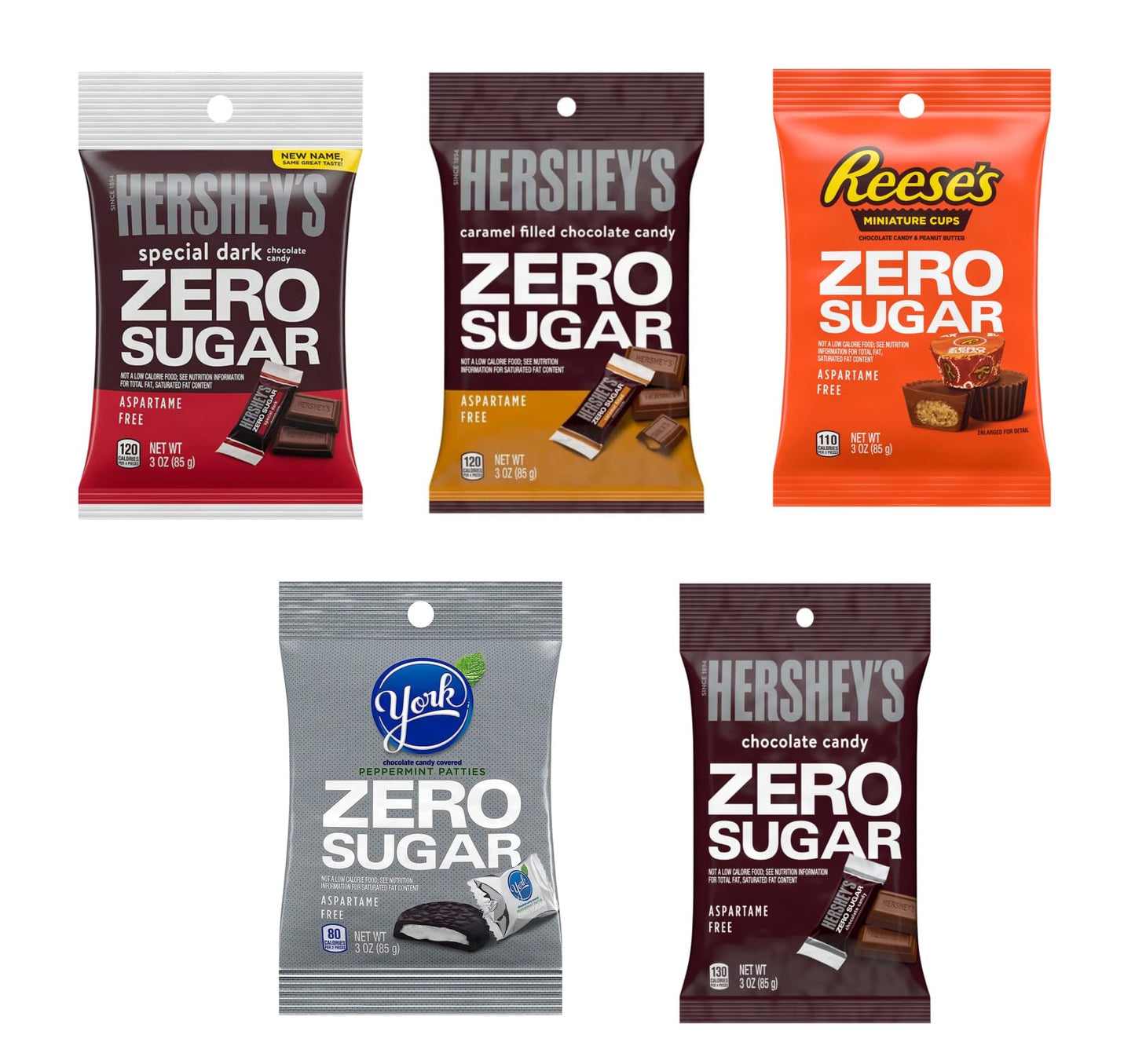 Smiling Sweets Zero Sugar Hershey Variety of Caramel Filled Chocolates, Peppermint Patties, Peanut Butter Cups, Perfect Stocking