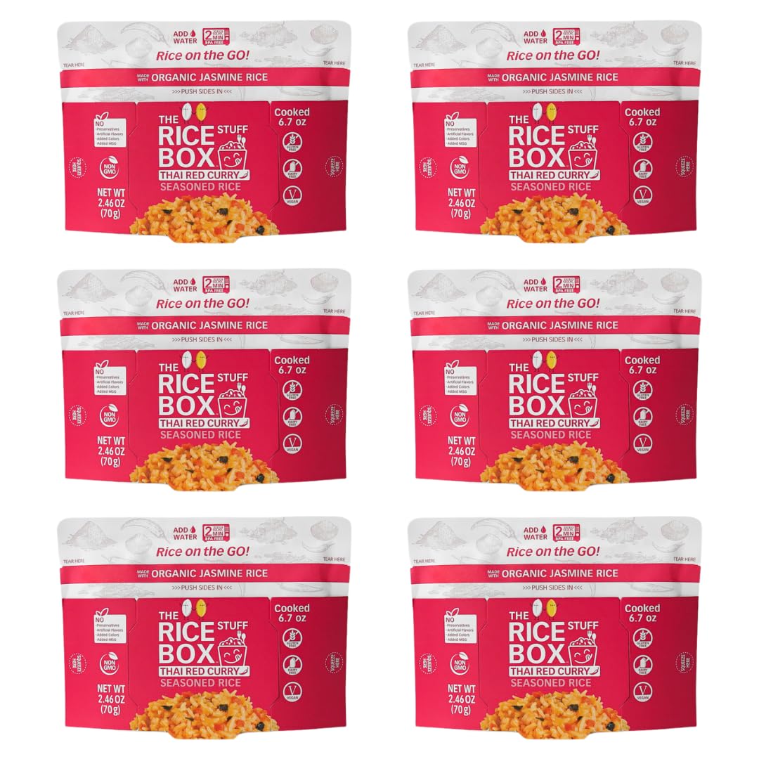 The Rice Stuff Box - Thai Red Curry Instant Rice Meals, 6-Pack, Organic Jasmine Rice, NON-GMO, Gluten-Free, Vegan, Dairy-Free (P