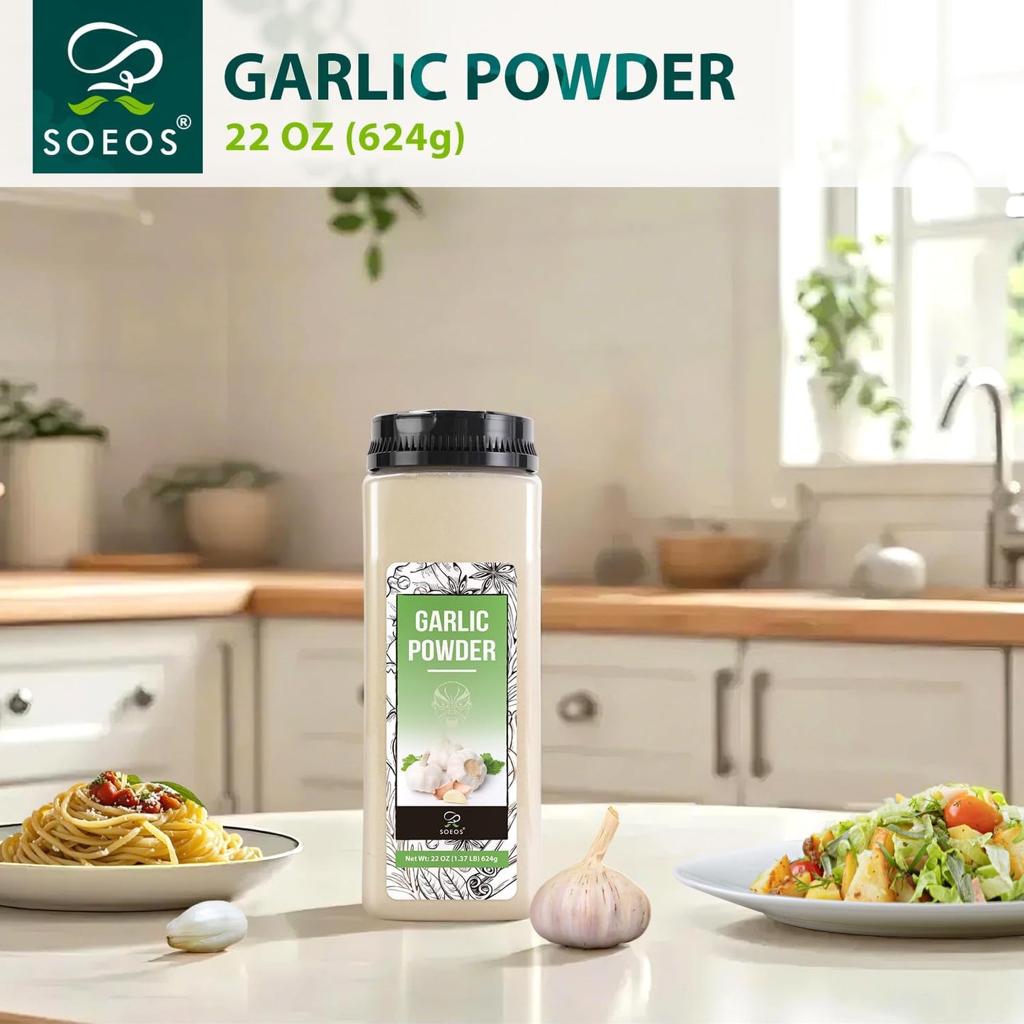 Soeos Garlic Powder 22 Ounce(624 G), Garlic Powder Seasoning, Additive Free, Non-Gmo, Garlic Seasoning For Flavor Vegetables, Gr