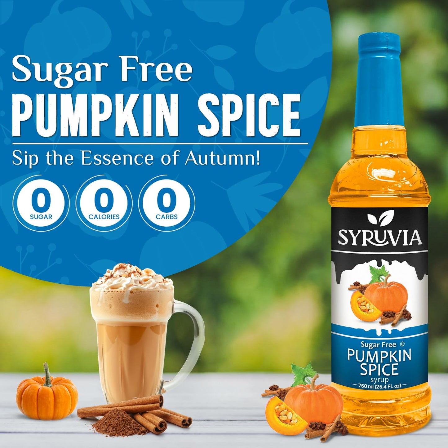 Syruvia Sugar Free Pumpkin Spice Syrup With Syrup Pump Dispenser - Pumpkin Spice Coffee Syrup Flavor, 25.4 Fl Oz, Kosher, Gluten