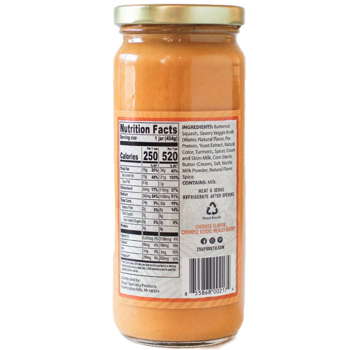 Butternut Squash With Brown Butter & Sage Soup By Zoup! Good, Really Good® - No Artificial Colors Or Flavors, No Preservatives, Gluten Free Butternut Squash, 16 Oz Ready To Serve (1 Pack)