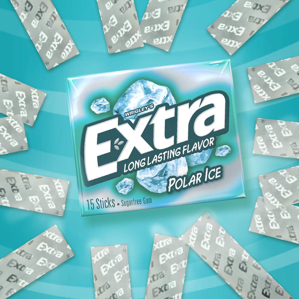 Extra Polar Ice Sugarfree Gum, 15 Sticks (Pack Of 10)