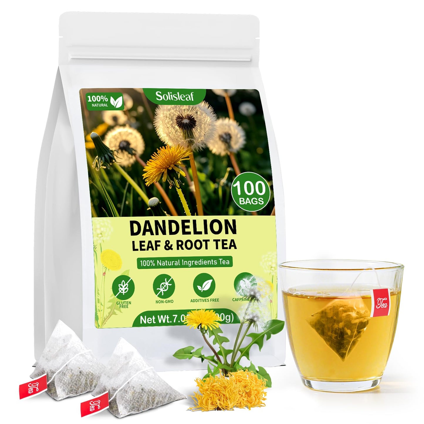 Dandelion Leaf And Root Tea Bag  Natural Dandelion Roasted Herbal Detox Teabag For Liver & Kidney Health  Support Digestion Dandelion Root Tea  Energy Blend Free  No Additives(100 Teabags)