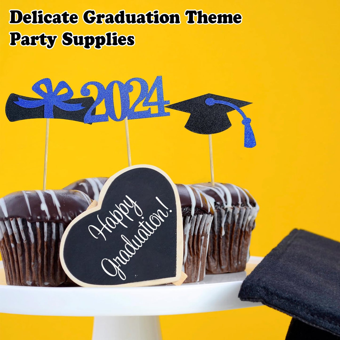 GOLF Graduation Cupcake Toppers, 48 PCS Gold Paper Food Picks for Class of 2025 Party Supplies