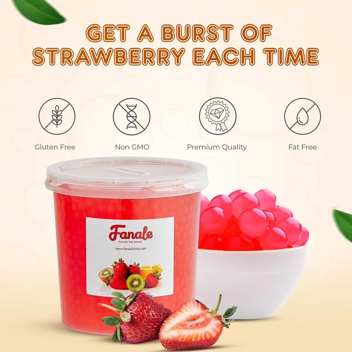 Fanale Strawberry Popping Boba Pearls, Vegan, Non-GMO, Gluten-Free, 7 lb (Pack of 4)