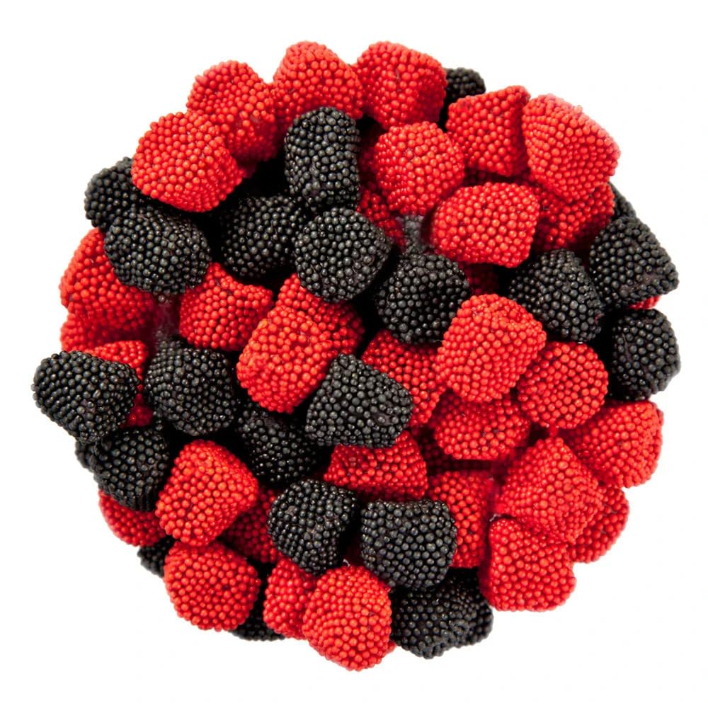 NY Spice Shop Raspberries and Blackberries Gum Drops - 8 Ounce Sweet Fruit Flavored Jelly Centre with Candy Seeds Topping - Old 