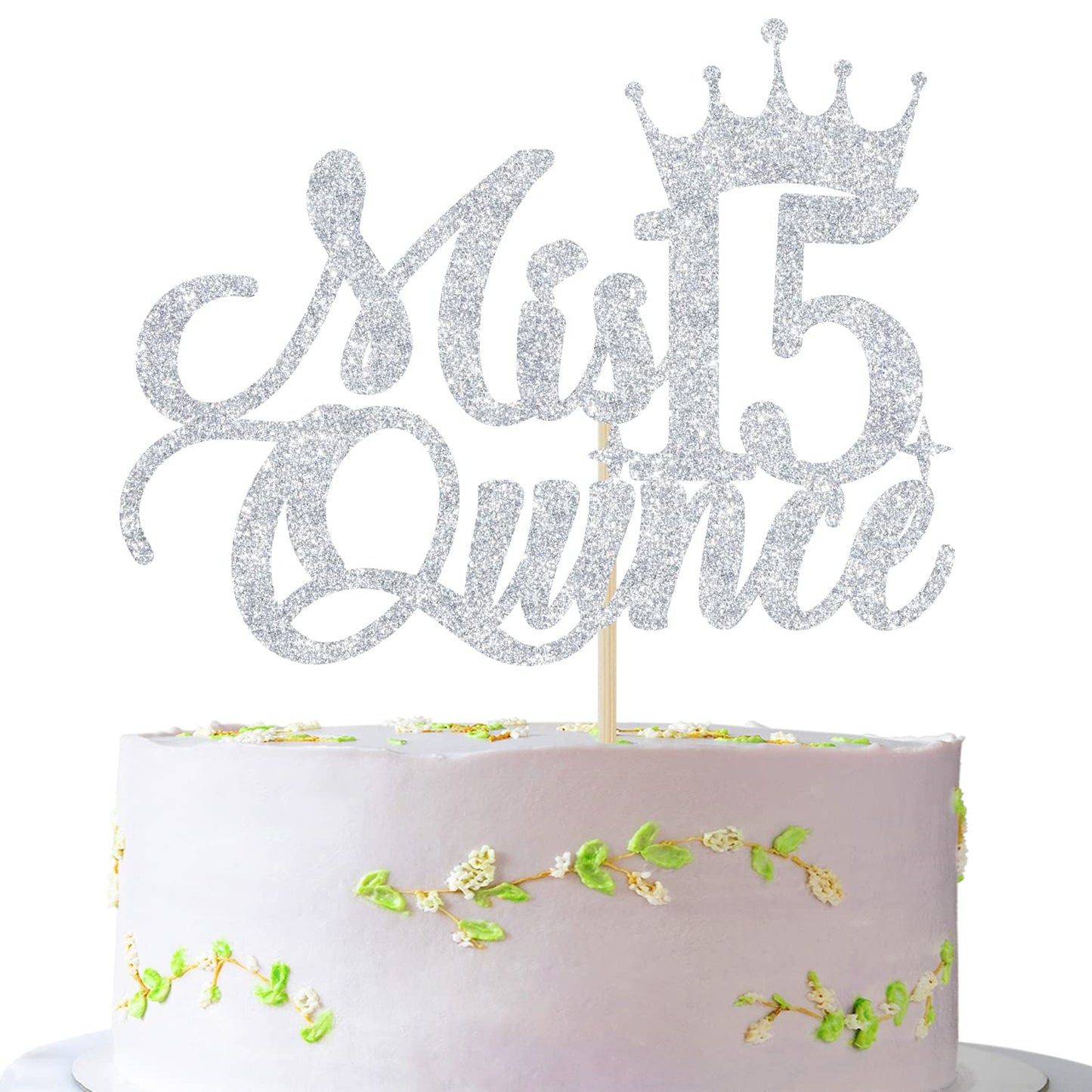 Mis Quince 15 Cake Topper, Cheers To 15 Years, 15Th Birthday Cake Decor, Happy 15Th Birthday Decorations Silver Glitter