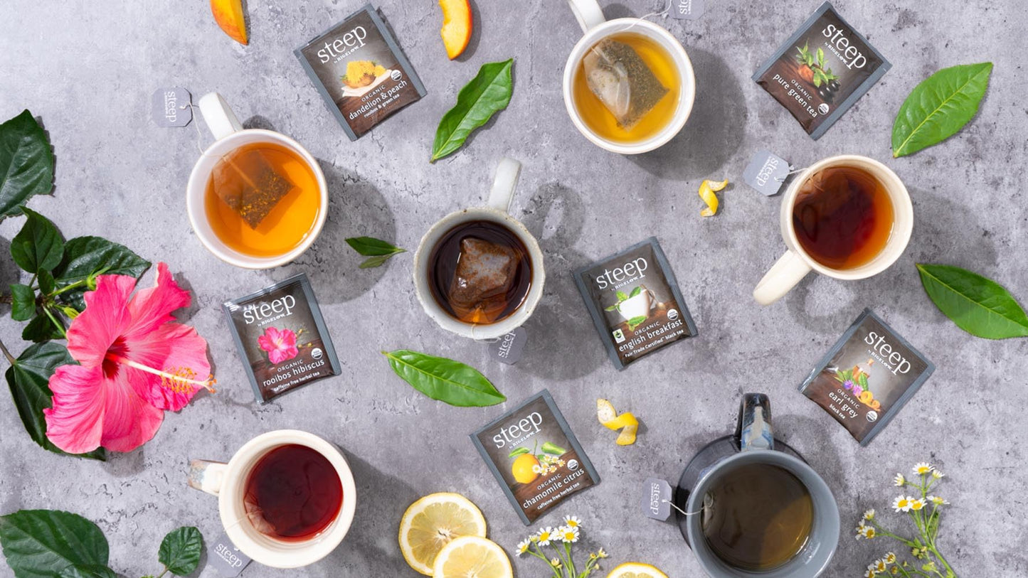 steep by Bigelow Organic Teas Variety Pack, 6 Flavors, Caffeinated & Caffeine Free, 120 Total Tea Bags, 20 Count (Pack of 6)