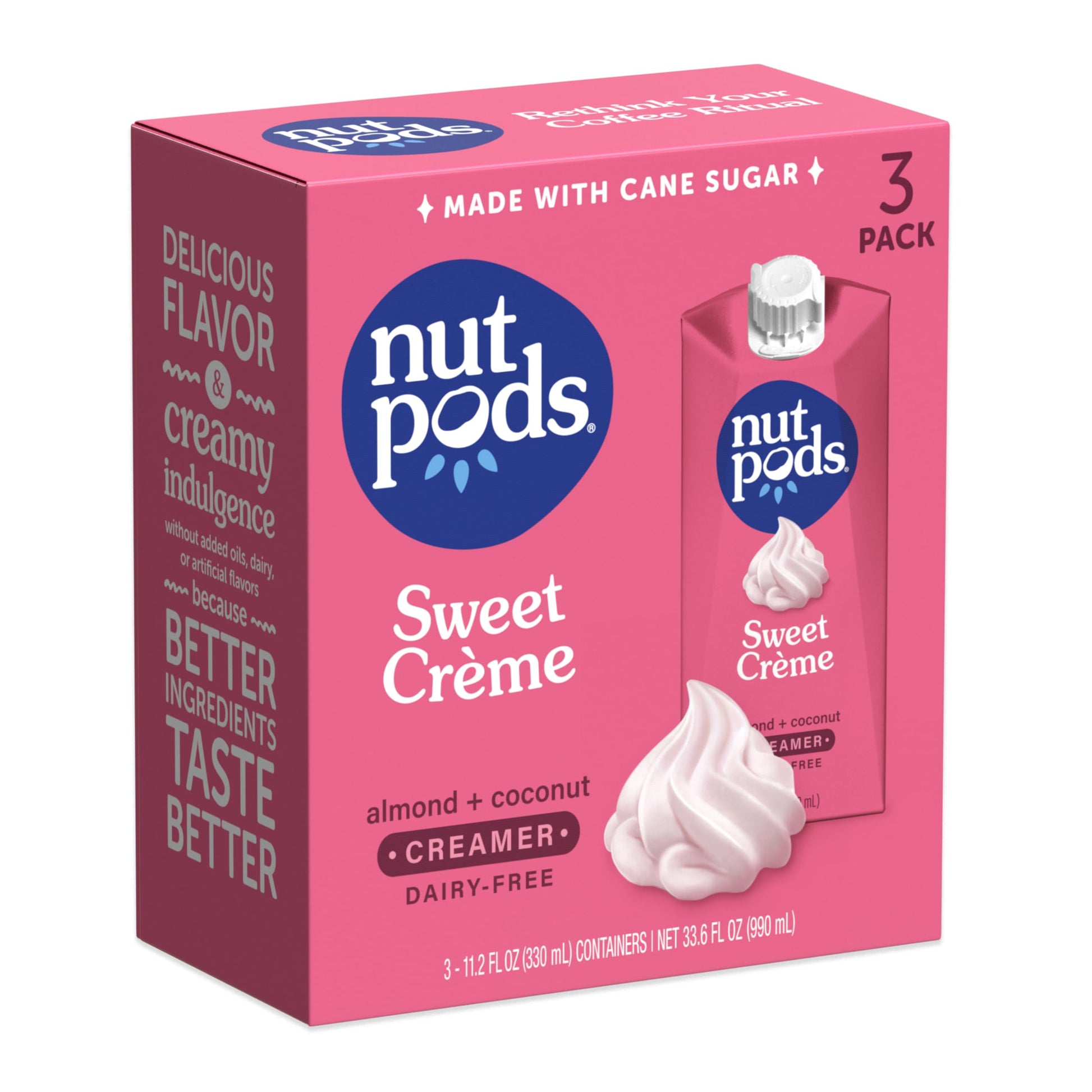 Nutpods Sweet Crème Non Dairy Coffee Creamer, Sweetened With Organic Cane Sugar, Made From Almonds And Coconuts, Gluten Free, Non-Gmo, Vegan, Kosher, Plant Based (3-Pack)