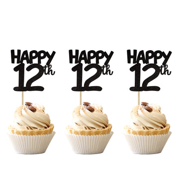 24 Pcs Happy 12Th Cupcake Toppers Glitter Cheers To 12 Years Old Birthday Cupcake Picks Number 12 Twelve Cake Decorations For 12