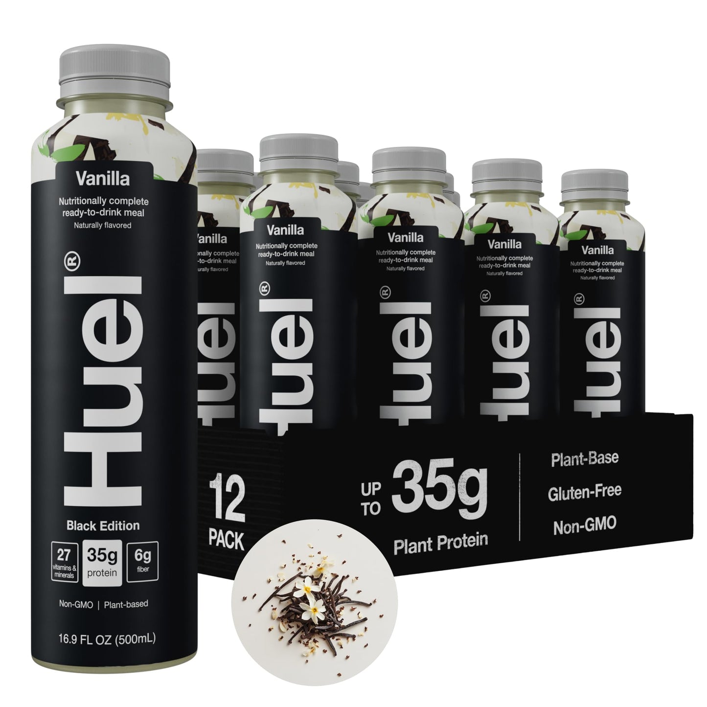 Huel Black Edition Ready-to-Drink | Vanilla Meal Replacement Shake | 35g High Protein Drink | 27 Vitamins & Minerals  Vegan  Gluten Free | Plant Based | High Fiber  Low Sugar | 16.9 Fl Oz  12 Pack
