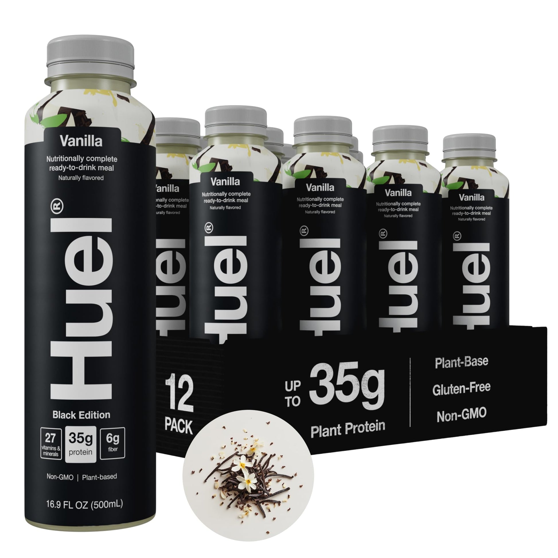 Huel Black Edition Ready-to-Drink | Vanilla Meal Replacement Shake | 35g High Protein Drink | 27 Vitamins & Minerals  Vegan  Gluten Free | Plant Based | High Fiber  Low Sugar | 16.9 Fl Oz  12 Pack