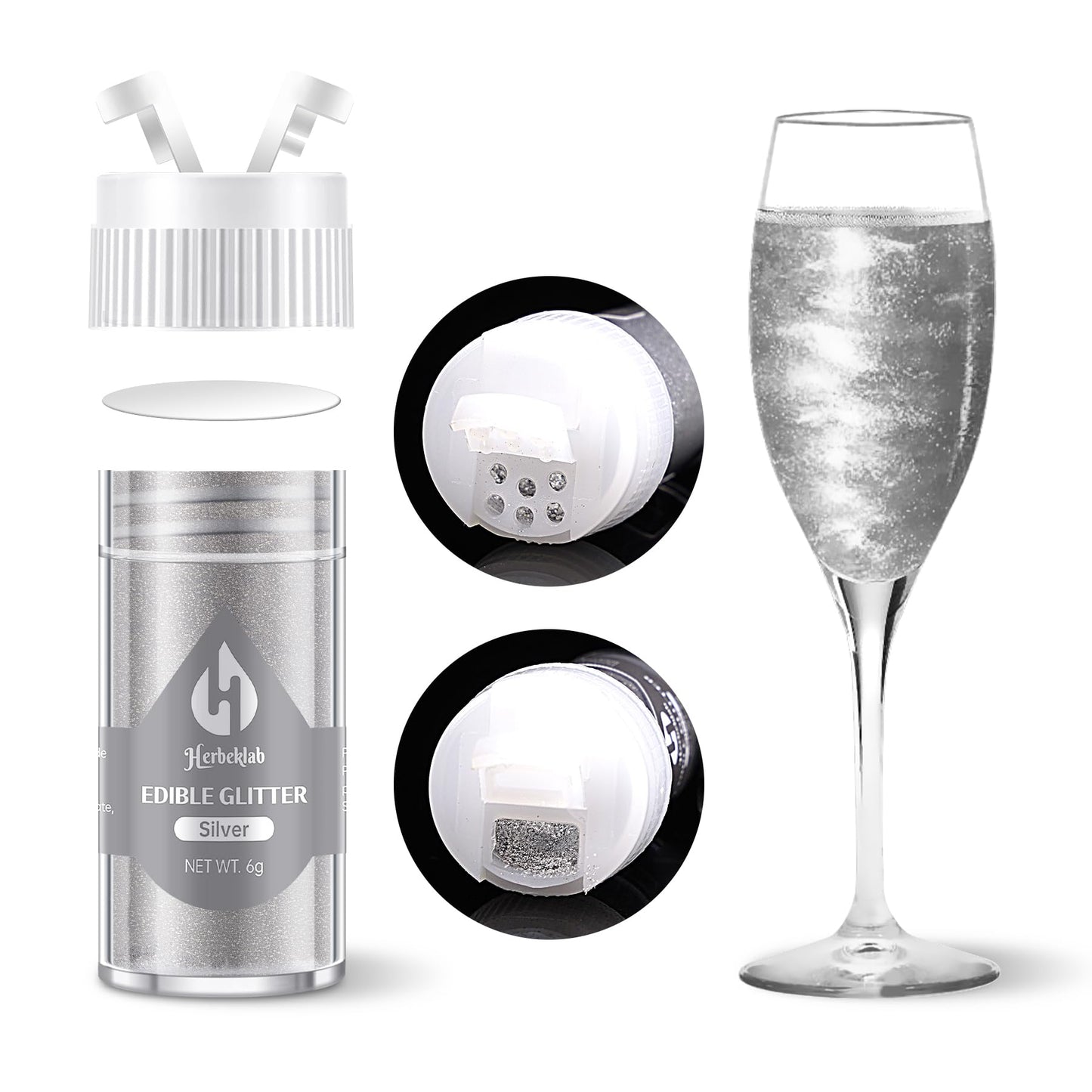 Silver Edible Glitter for Cocktails - 6g Silver Luster Dust Edible Drink Glitter Food Grade Metallic Shimmer Powder Sprinkles fo