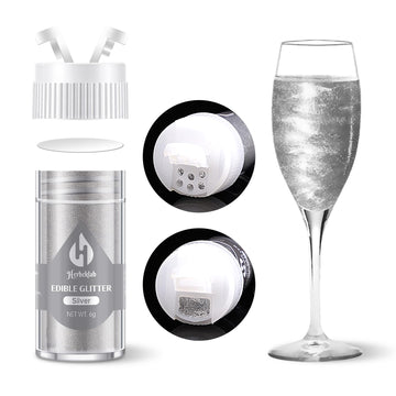 Silver Edible Glitter for Cocktails - 6g Silver Luster Dust Edible Drink Glitter Food Grade Metallic Shimmer Powder Sprinkles fo