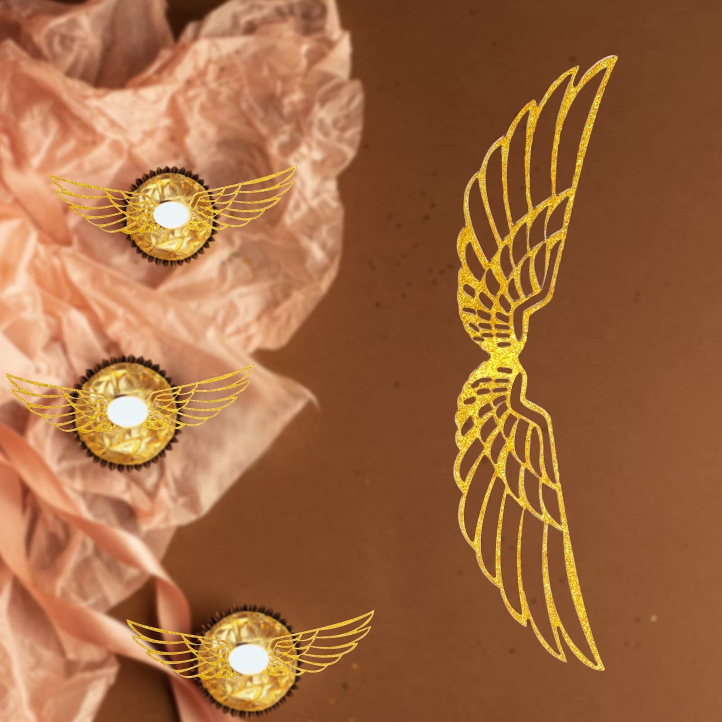 XQNRWYTU Golden Wings Chocolate Decor - 50 PCS Wafer Cupcake Toppers, Paper, Style2, Model CB-50