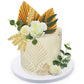 Lukinuo 16Pcs Boho Cake Topper Decoration Flower Cake Topper Gold Palm Leaves Cake Decoration White Rose Carnation Eucalyptus Wi