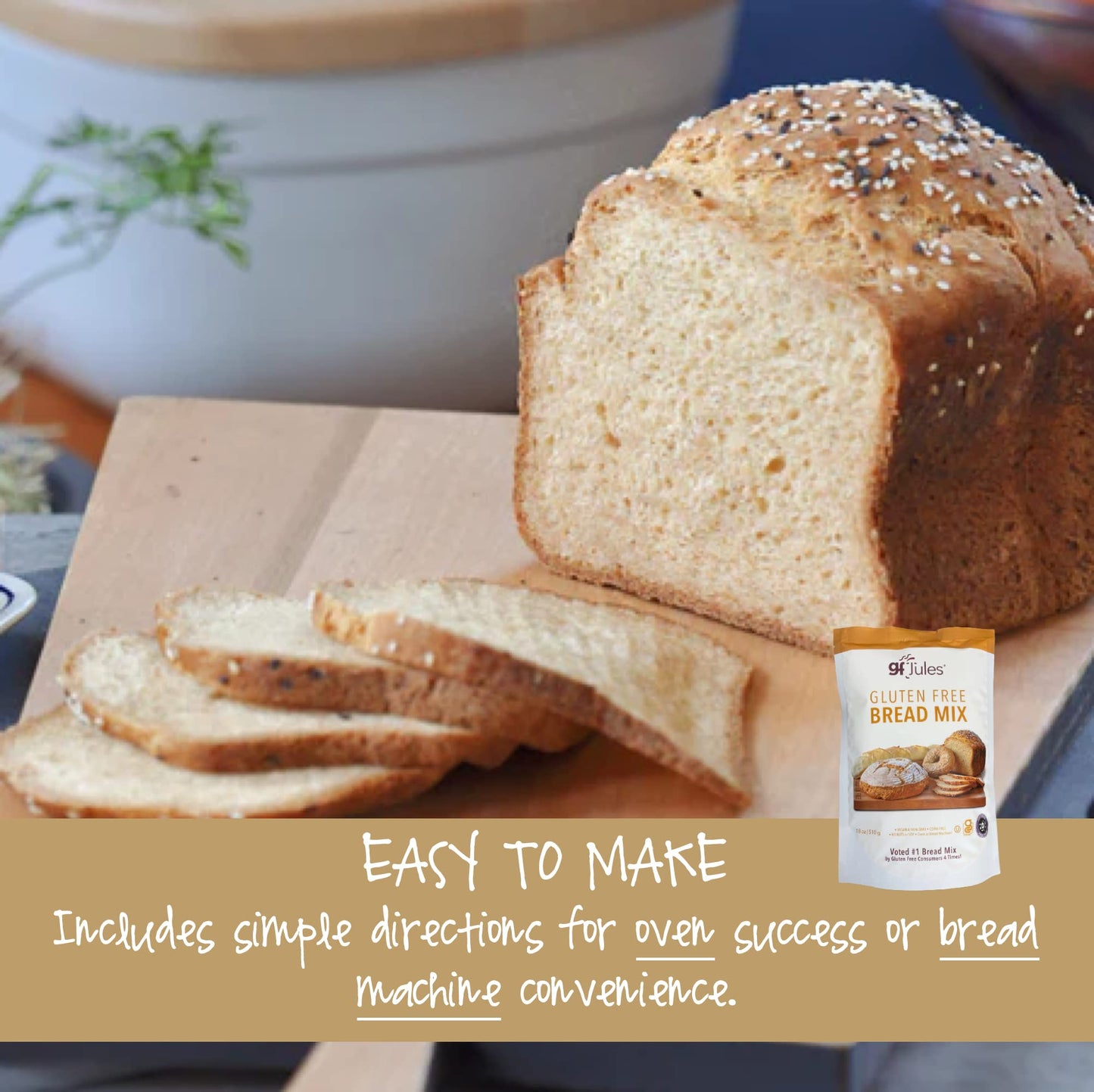 gfJules Certified Gluten Free Bread Baking Mix | Loaf, Baguettes, Bagels, Focaccia and more | No Grit, Non-GMO, Vegan | Certifie