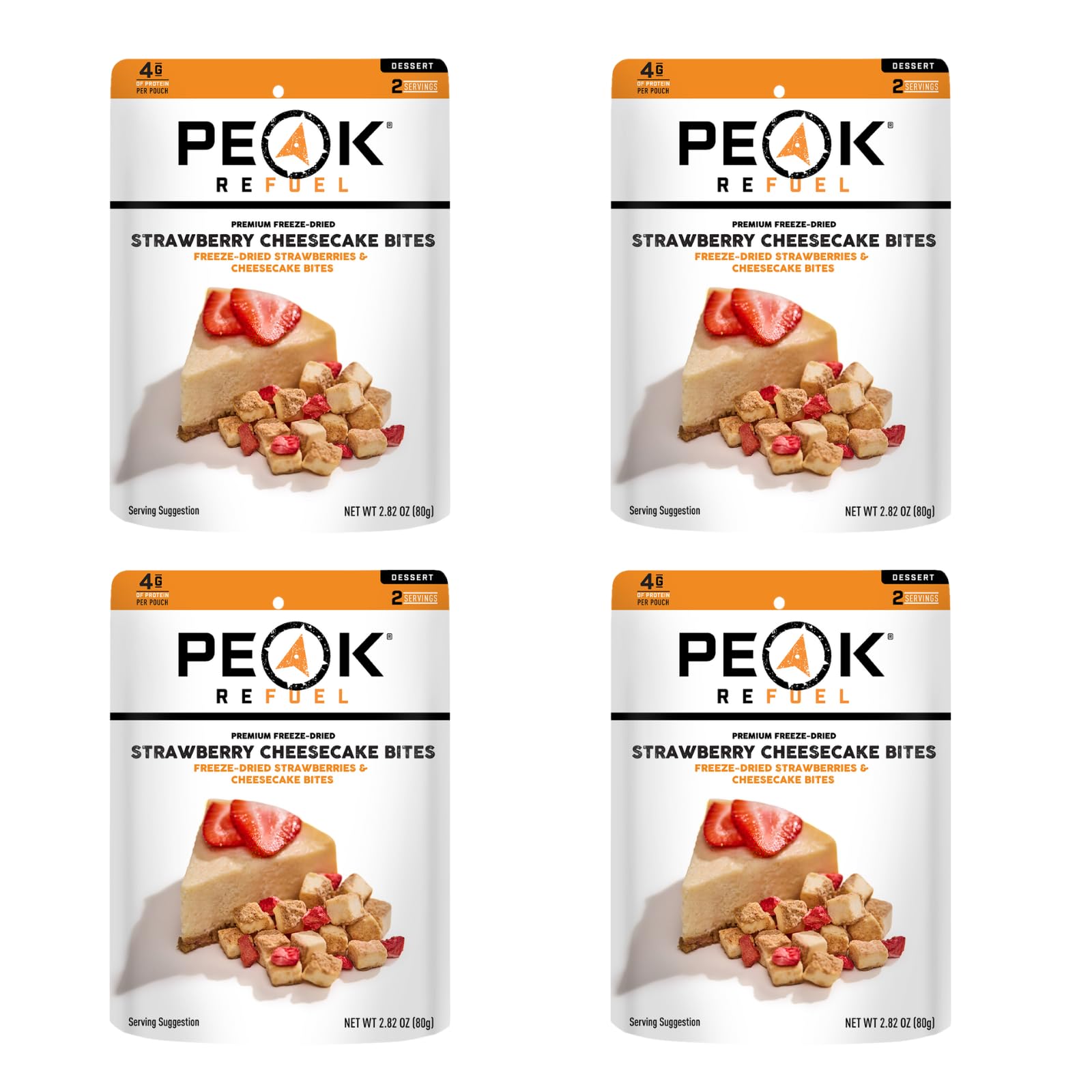 Peak Refuel Strawberry Cheesecake Bites 4-Pack | Freeze Dried Backpacking And Camping Food | Tasty Trail Treat | High Protein Snack Packs