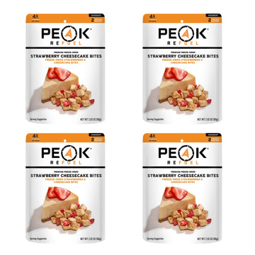 Peak Refuel Strawberry Cheesecake Bites 4-Pack | Freeze Dried Backpacking And Camping Food | Tasty Trail Treat | High Protein Snack Packs
