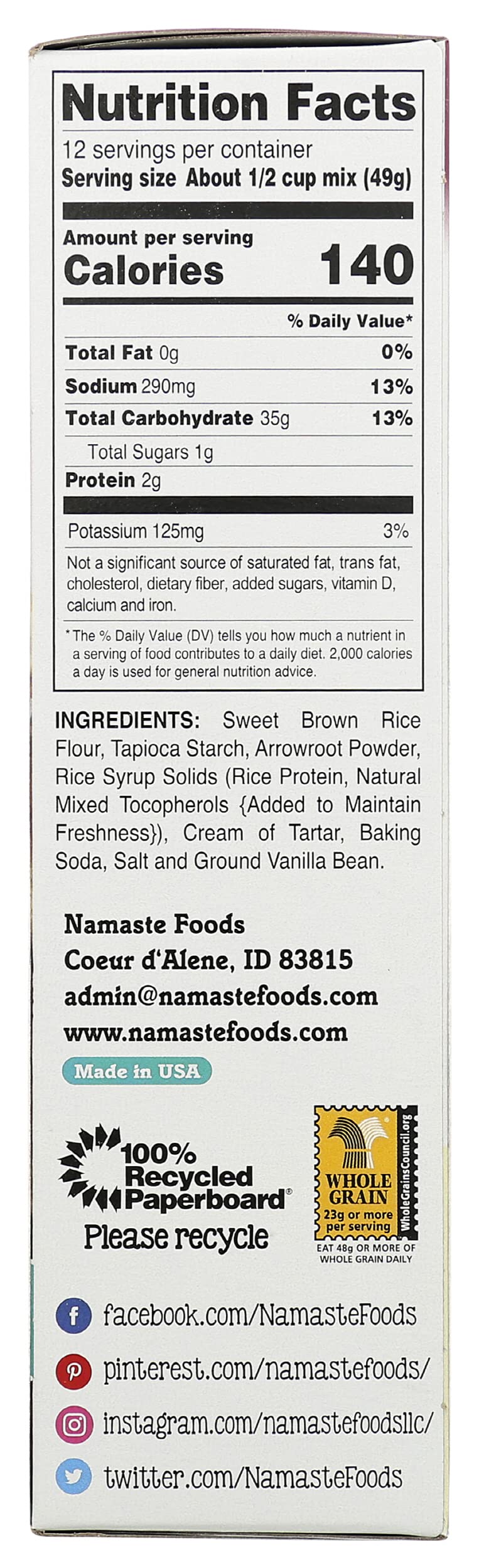Namaste Foods Waffle & Pancake Wheat Free Gluten Free Dairy Free Mix, 21 Oz