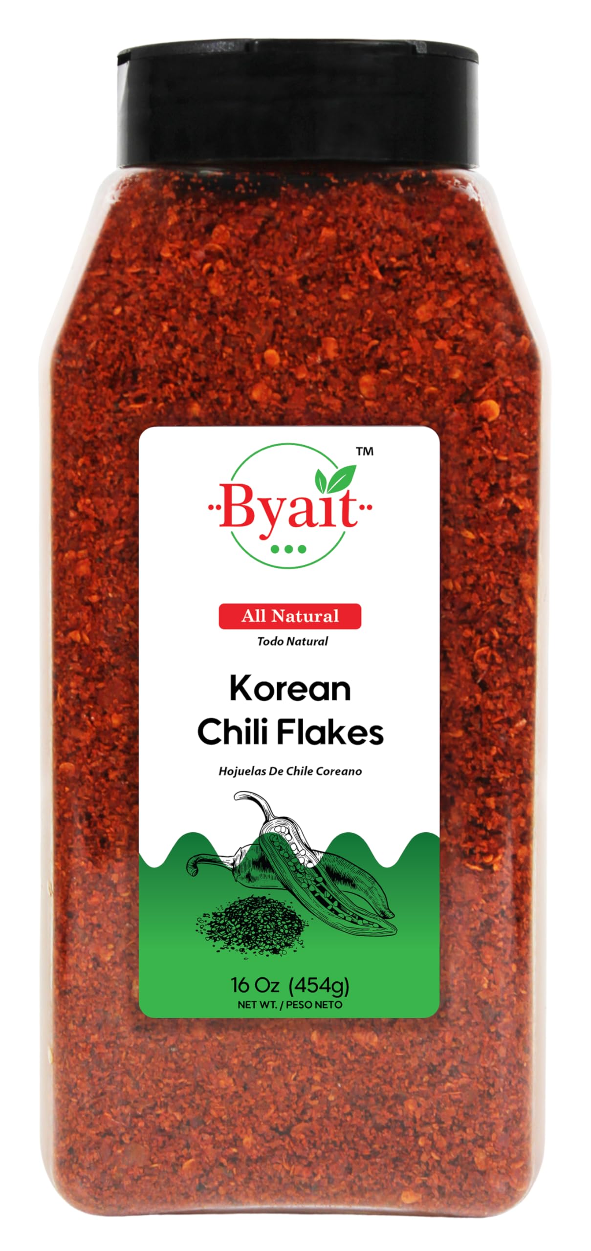 Byait Gochugaru Korean Chili Flakes 16 Oz (1 LB), Medium Hot, 100% Pure Red Chili Pepper Flakes for Authentic Korean Cooking, Ki