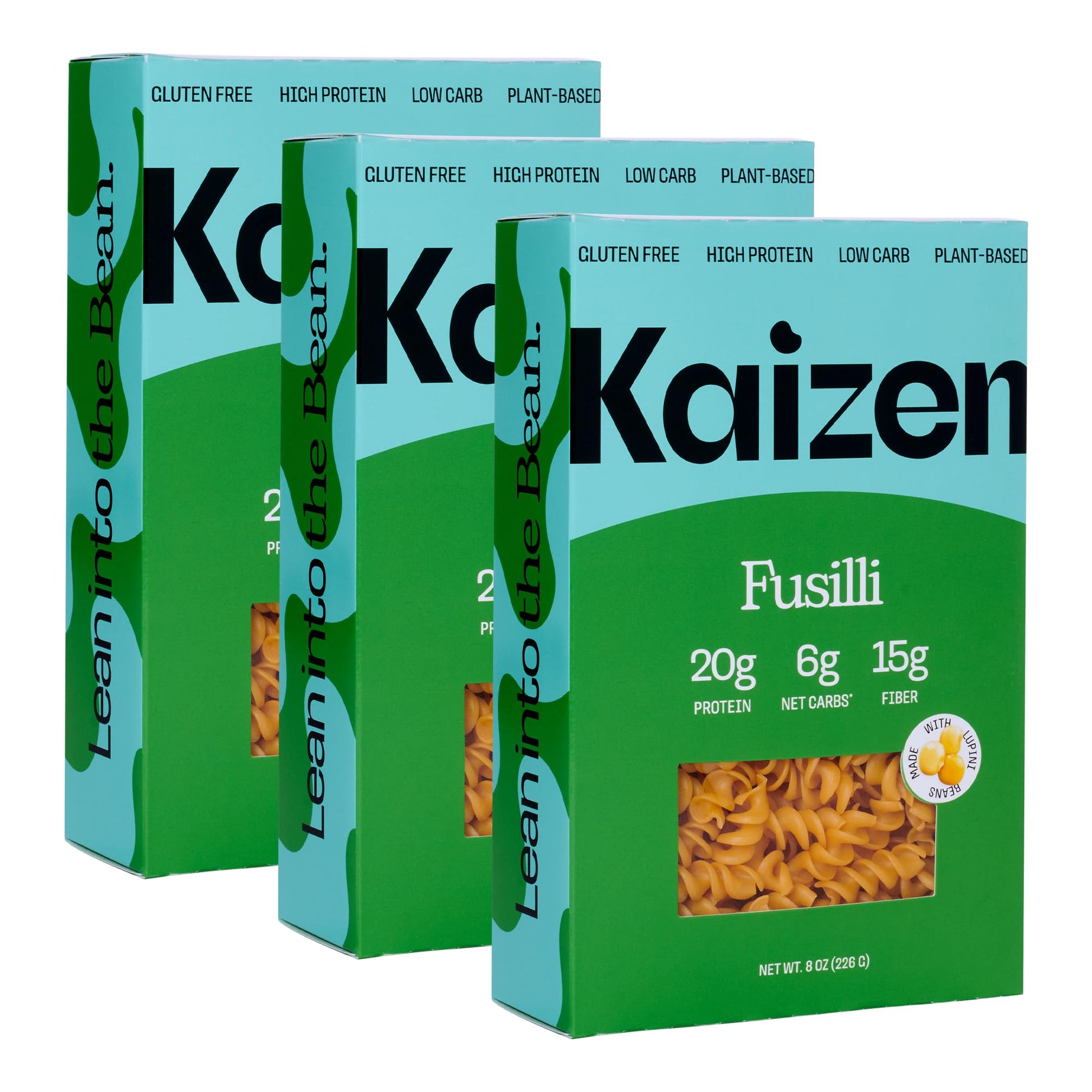 Kaizen Low Carb Keto Pasta Fusilli - High Protein (20g), Gluten-Free, Keto-Friendly (6g Net), Plant-Based Lupini Noodles made w/