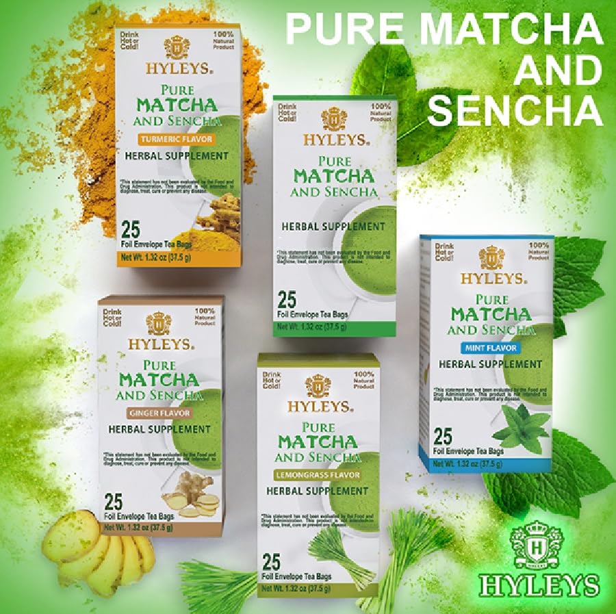 Hyleys Matcha Tea Bags - 25 Tea Bags (Japanese Pure Matcha Wellness Green Tea)