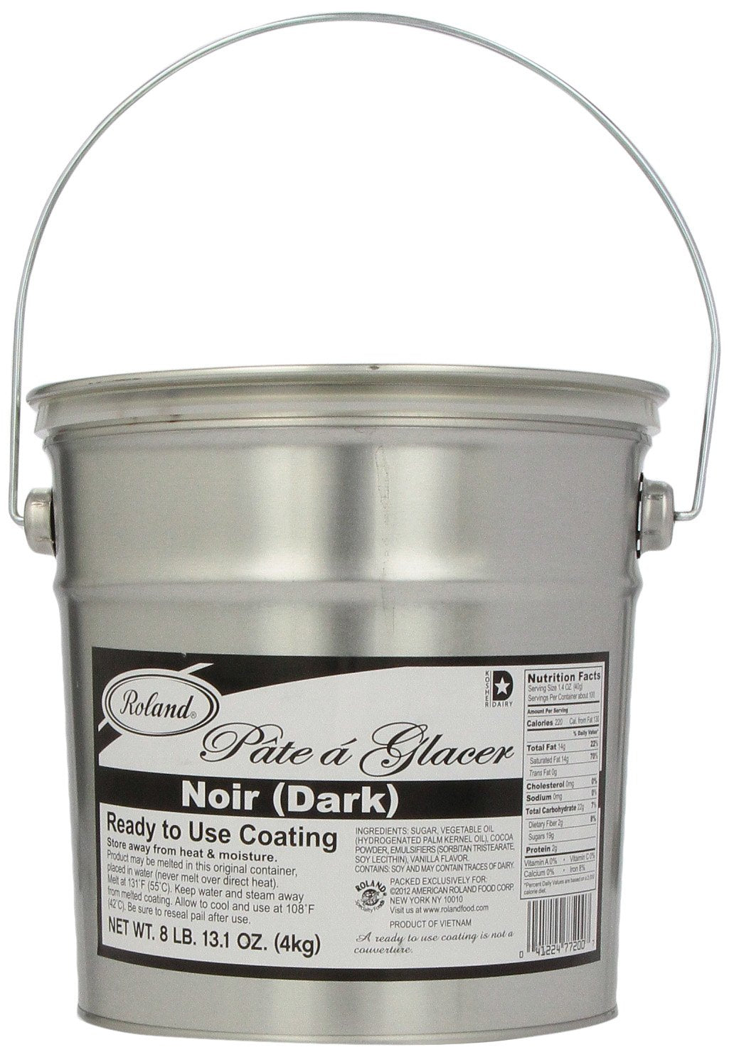 Roland Foods Dark Pate a Glacer, Chocolate Coating, Specialty Imported Food, 8.8-Pound Bucket
