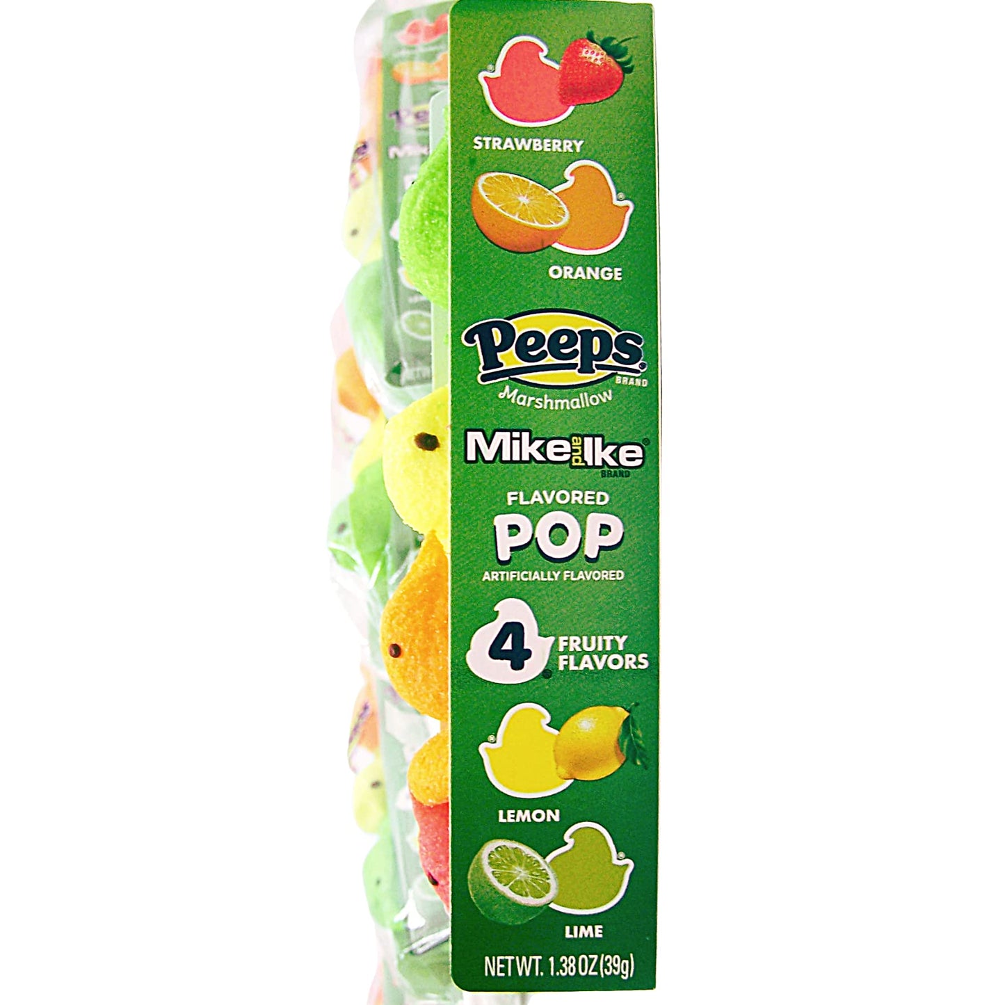 Peeps Marshmallow Chick Pops, Mike And Ike Flavored Peeps, Easter Basket Stuffer, On-The-Go Treat, 4 Pack, 1.38 Ounces