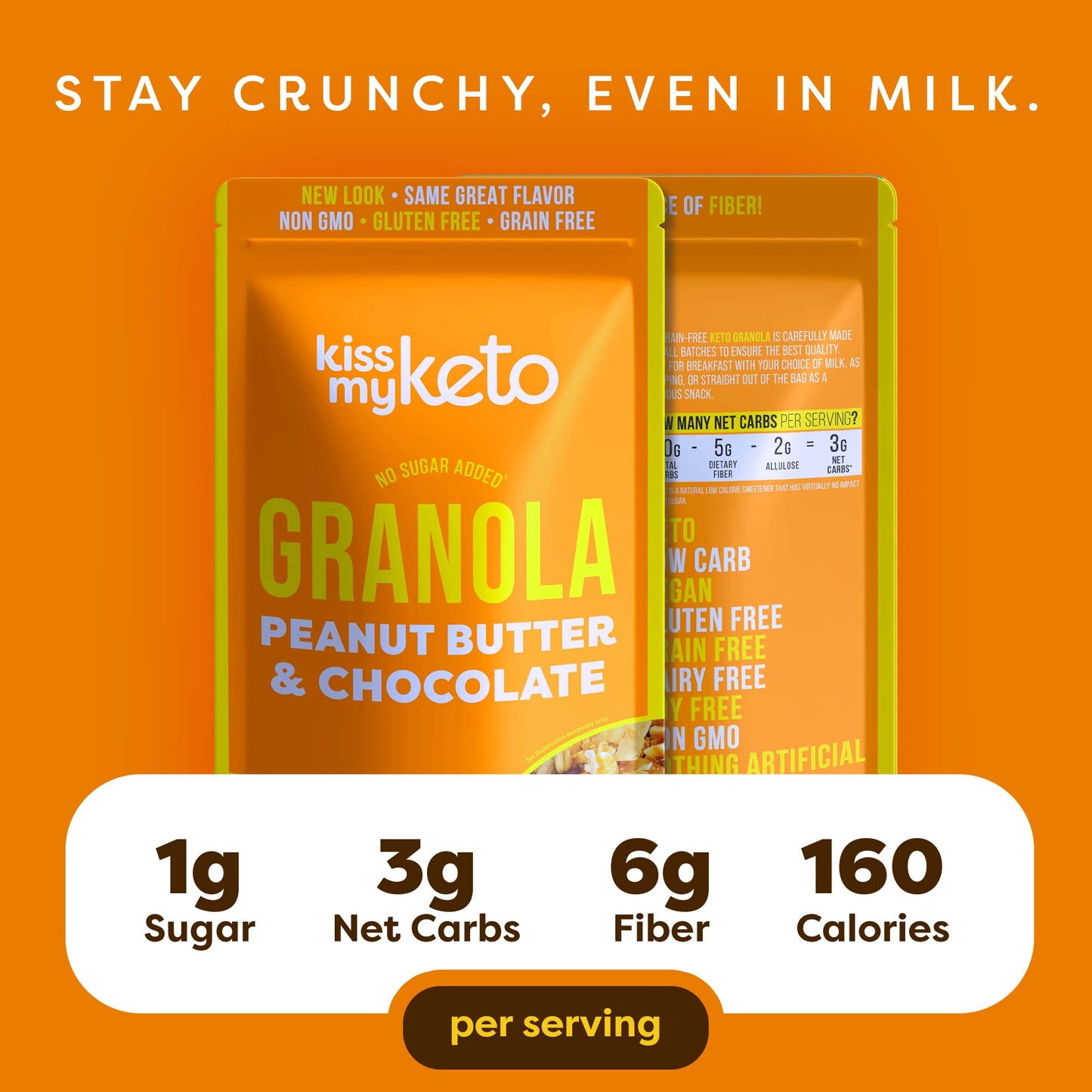 Kiss My Keto Granola Cereal - Peanut Butter Chocolate Keto Granola Low Carb Cereal (2G-Net) Low Sugar Granola (1G) - Grain Free