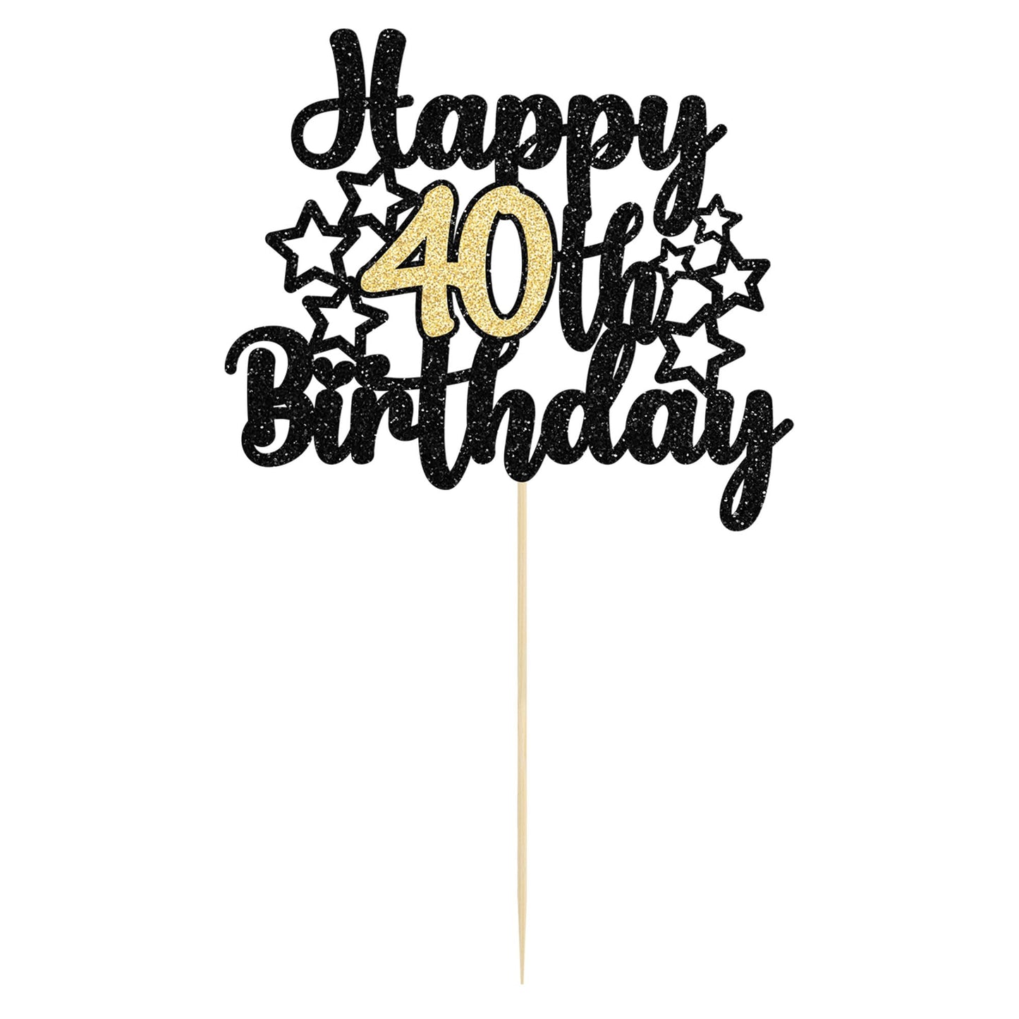 Gyufise 1Pc Happy 40Th Birthday Cake Topper Black Gold Glitter Cheers To 40 Years Birthday Cake Pick 40 Fabulous Cake Decoration
