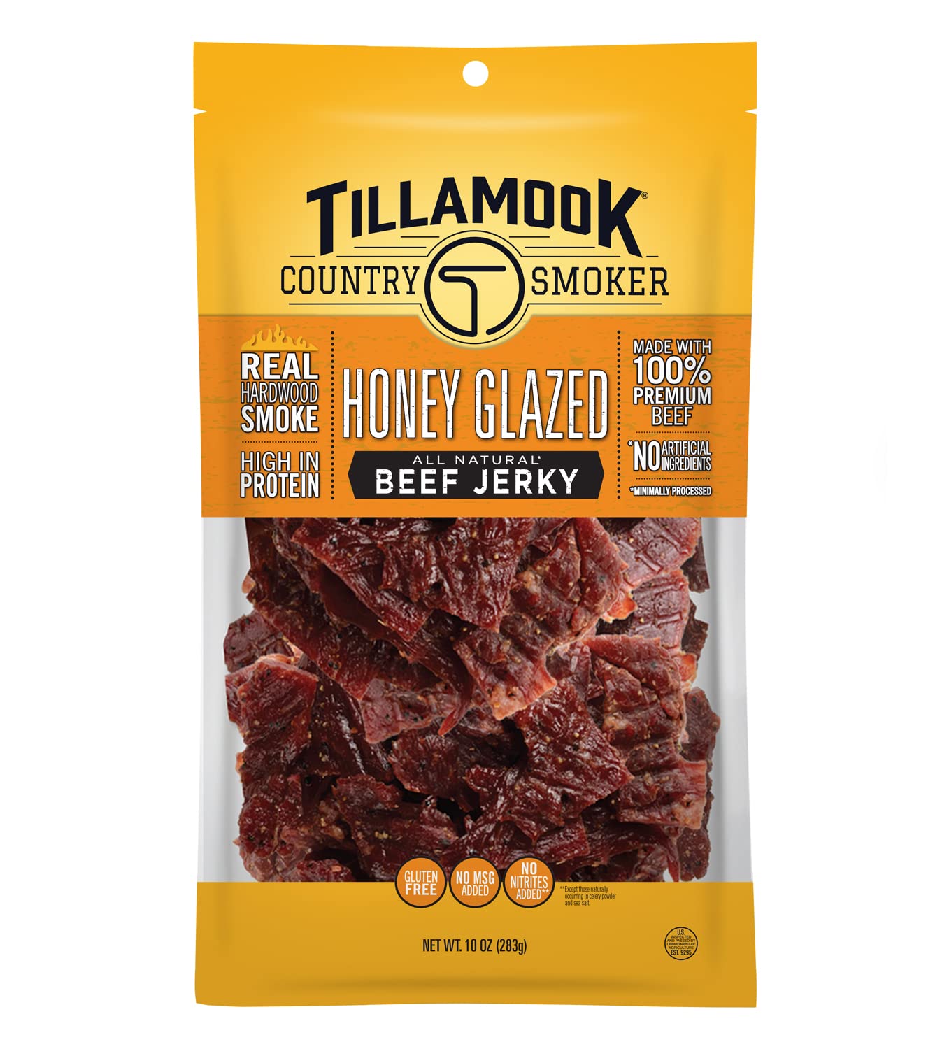 Tillamook Country Smoker Beef Jerky, Real Hardwood Smoked, Honey Glazed, 10 Ounce