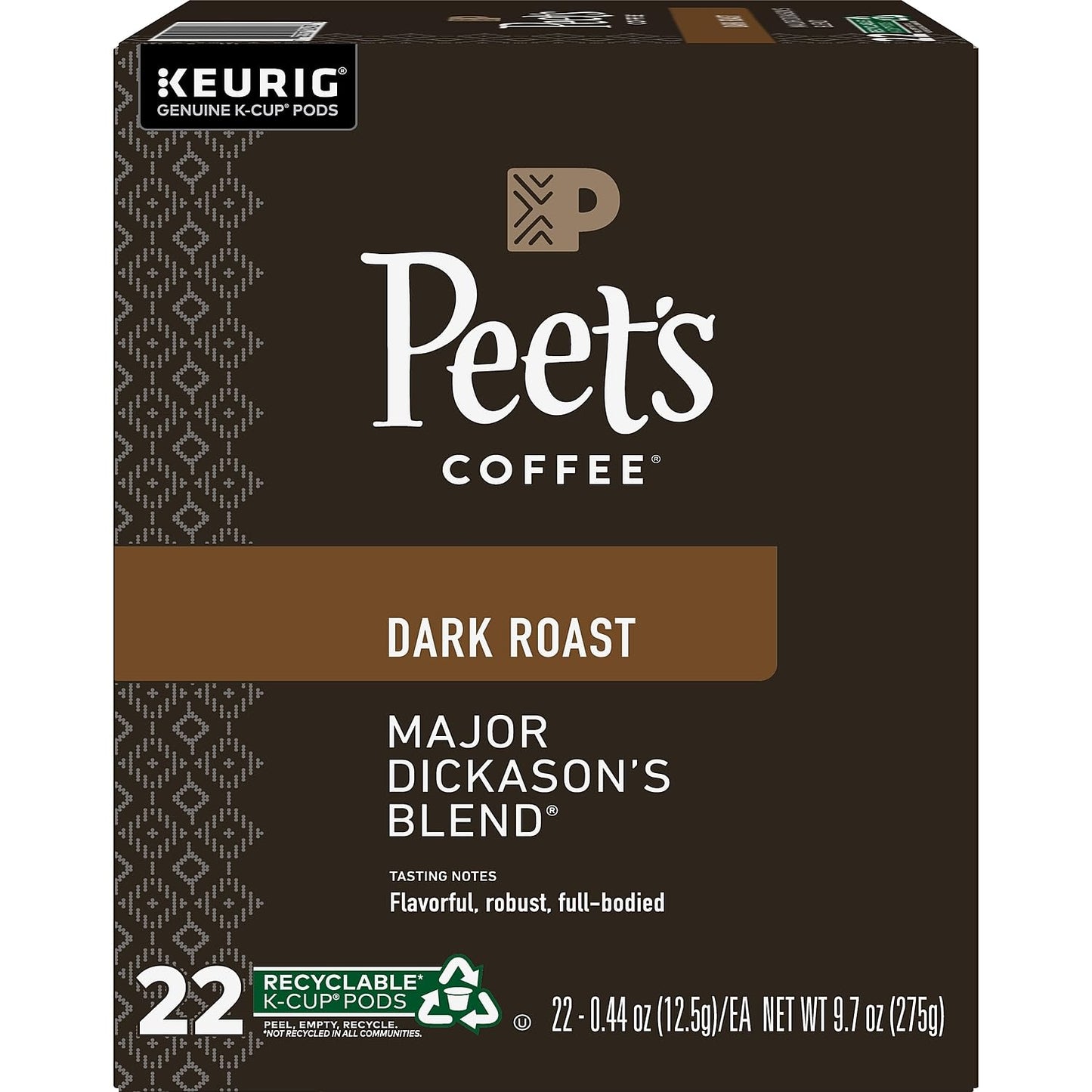Peets Coffee Major Dickason’s Blend K-Cups, 88 Count, Compatible with Keurig, Pack of 1