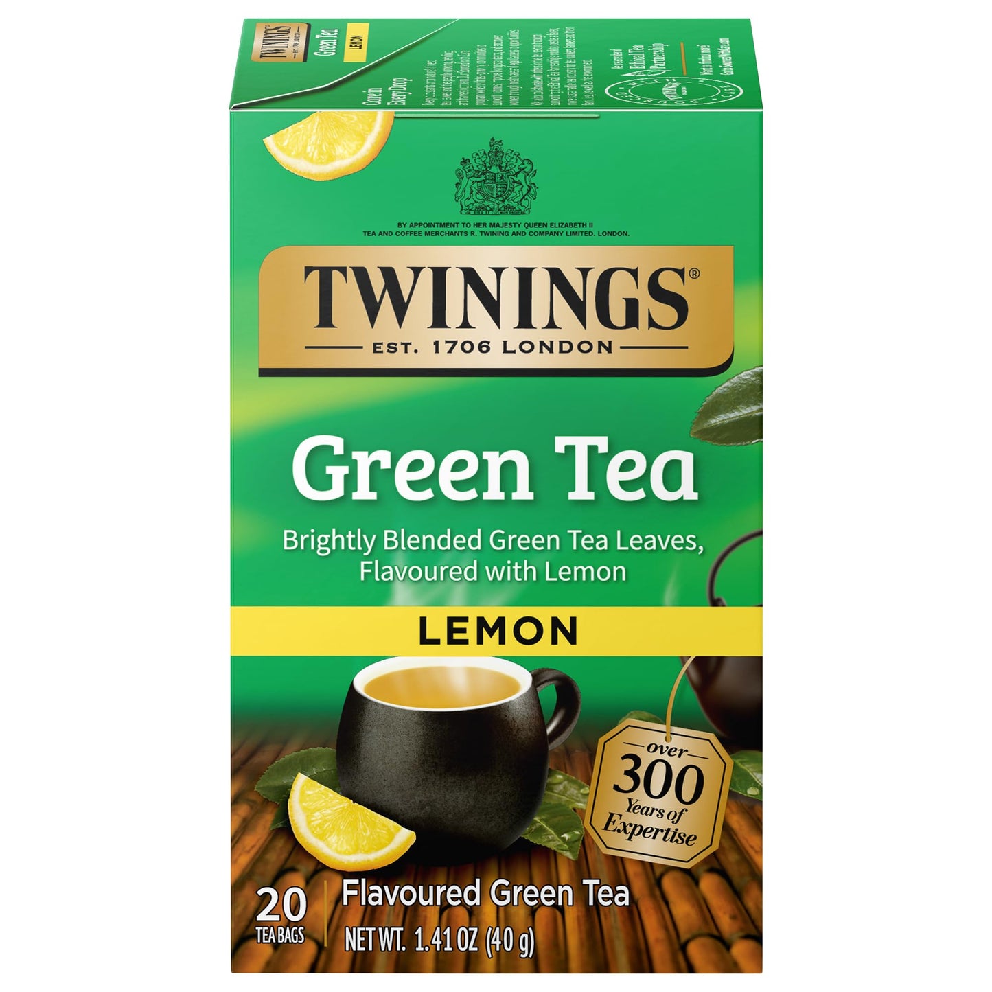 Twinings Green Tea With Lemon - Flavorful Green Tea With Lemon Pieces, Caffeinated Tea Bags Individually Wrapped, 20 Count
