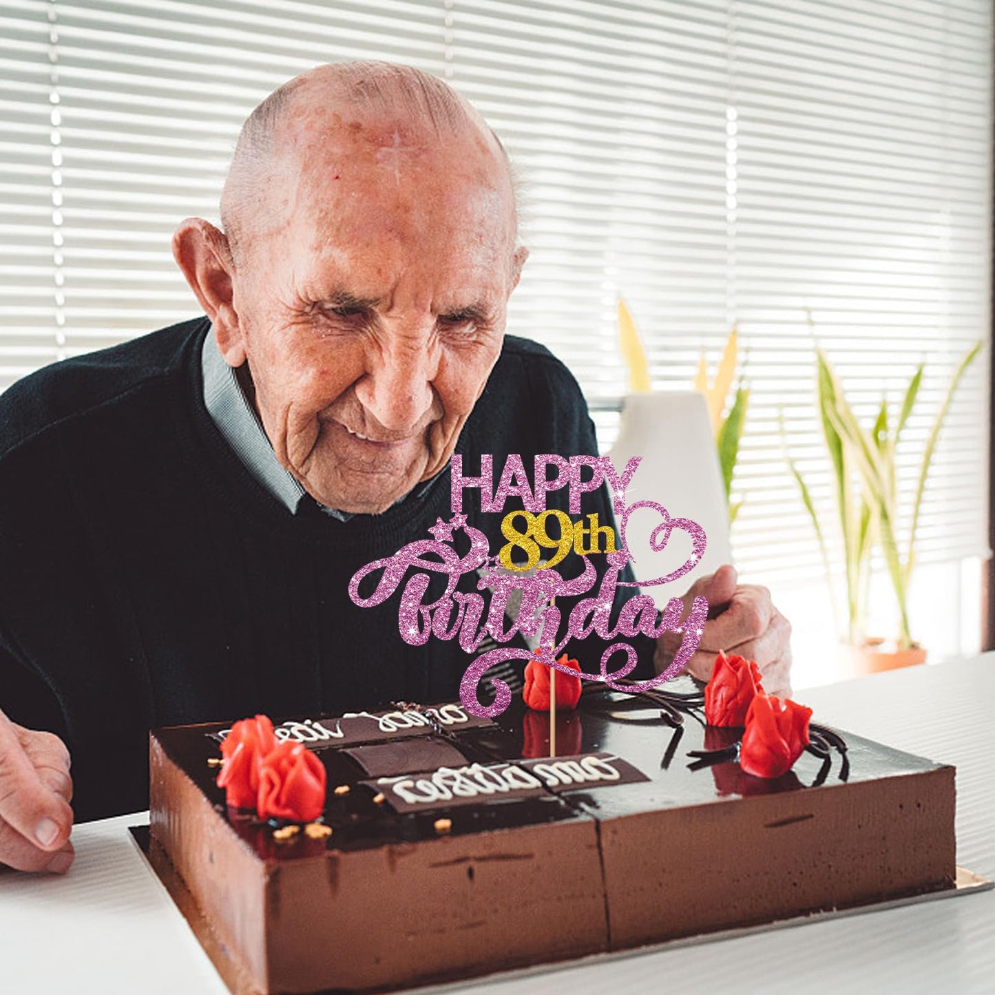 Pink Glitter Happy 89Th Birthday Cake Topper, Eighty Nine Years Old Birthday Party Cake Decor, Gold Number 89 Birthday Party Sup