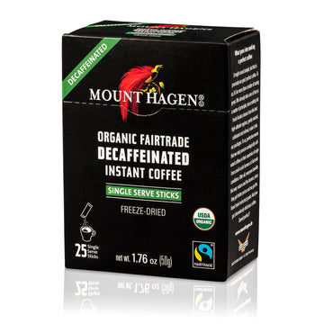 Mount Hagen 25 Count Single Serve Instant Decaf Coffee Packets - 2 Pack | Decaffeinated Organic Medium Roast Arabica Beans | Eco