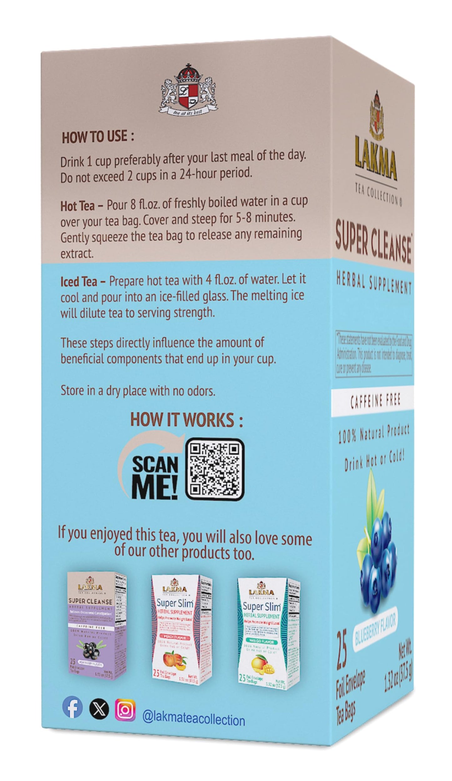 HYLEYS Tea Super Cleanse Tea - Blueberry Flavor, Caffeine Free, 25 Tea Bags