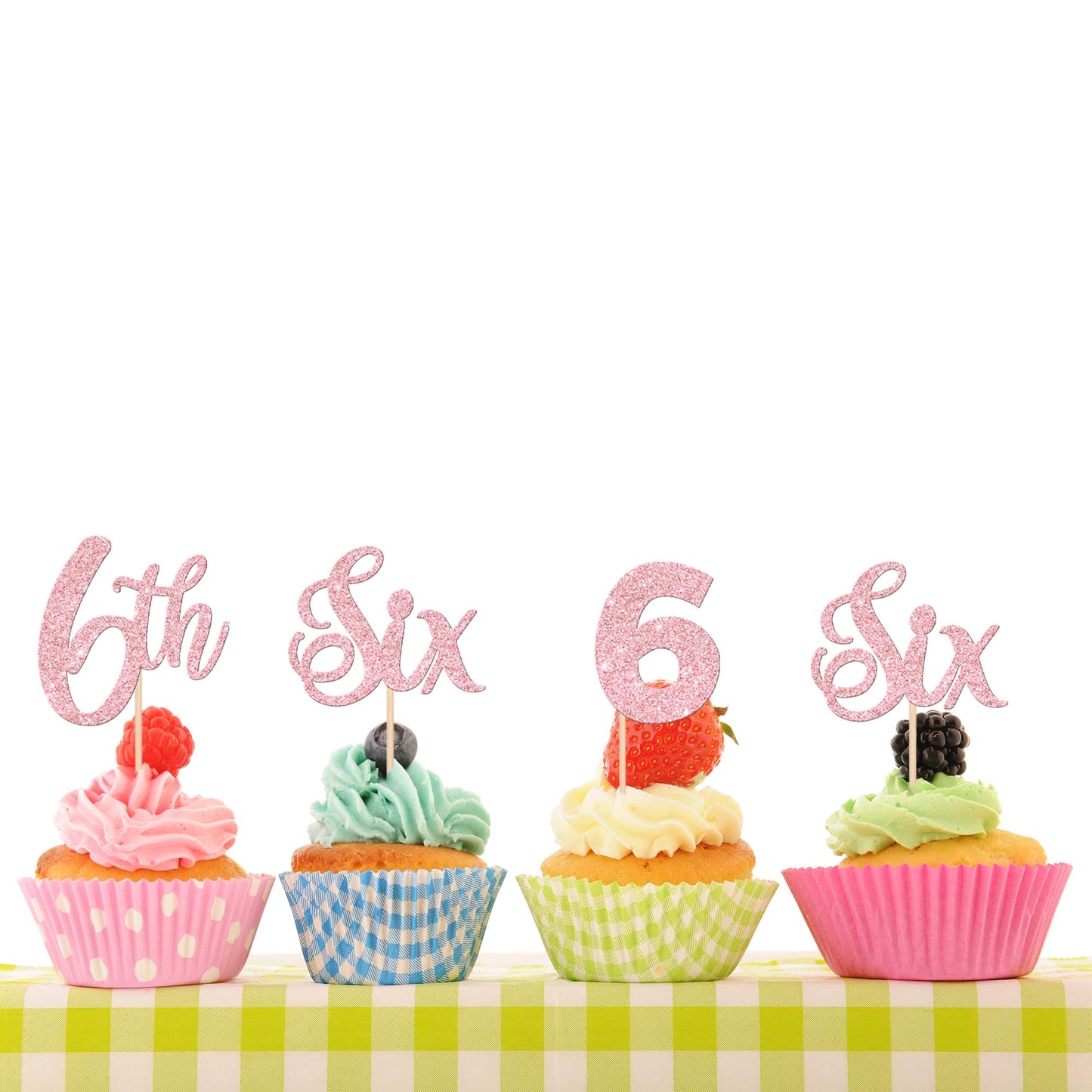24 Pcs 6Th Birthday Cupcake Toppers Glitter Sixth Birthday Cupcake Picks Number 6 Cake Toppers For Baby Shower Kids 6Th Birthday