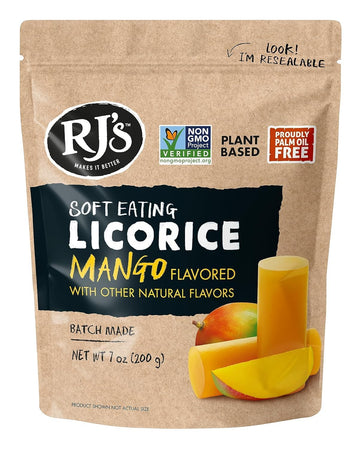 Soft Eating Mango Licorice - Rjs Licorice 7.05Oz Bag - Non-Gmo, No Hfcs, Vegan-Friendly & Kosher - Batch Made In New Zealand