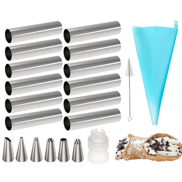 Non-stick Cream Cannoli Tubes, FantasyDay 21 Pcs Stainless Steel Baking Cones Pastry Roll Horn Croissant Mold Cannoli Shells wit