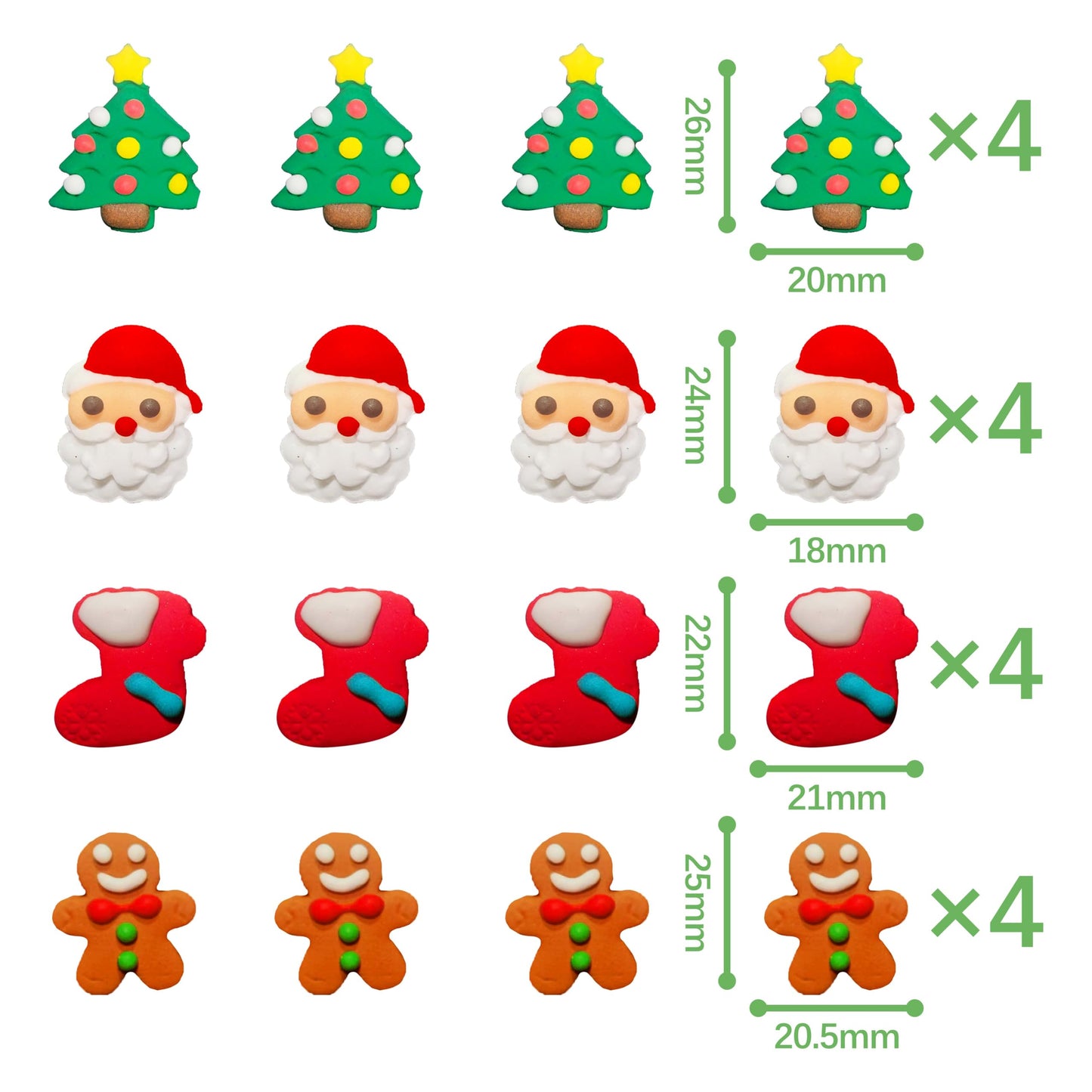 Christmas Sprinkles for Baking 16Pcs - 4 Designs Santa  Gingerbread Man  Holiday Stocking  Christmas Tree - Edible Decorations for Cookies  Cakes  Cupcakes  Holiday Desserts