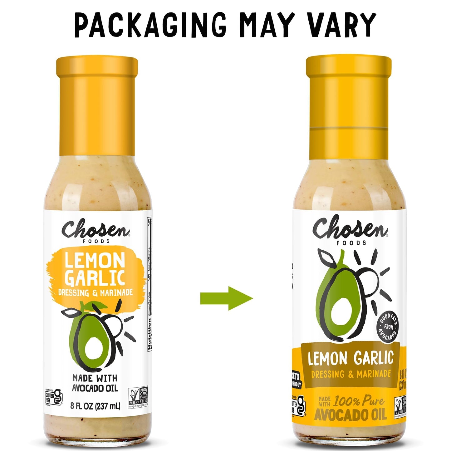 Chosen Foods Avocado Oil-Based Lemon Garlic Salad Dressing And Marinade, Keto Diet Friendly, Gluten & Dairy Free, Low-Carb Sauce (8 Oz)