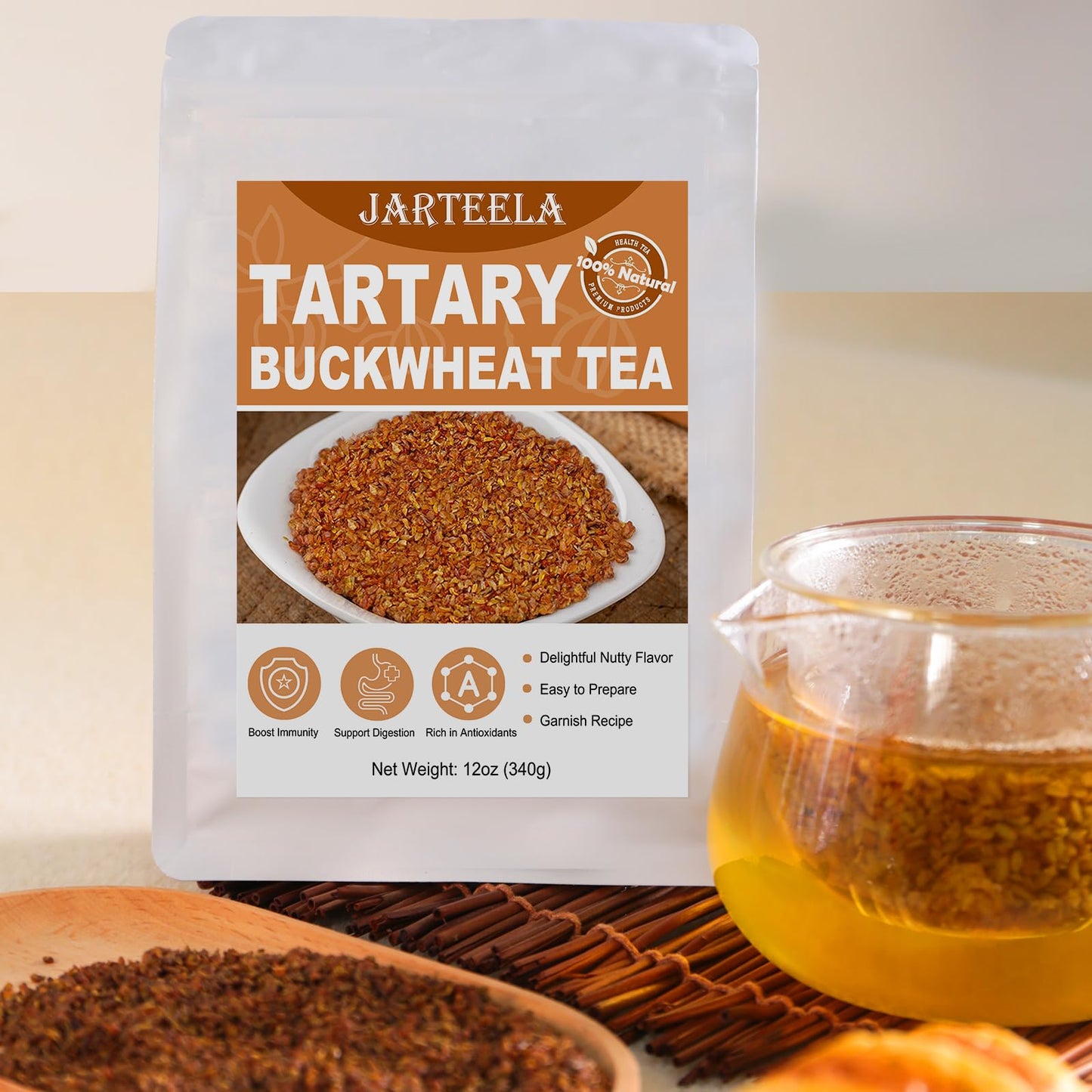 Jarteela Himalayan Tartary Buckwheat Tea - Premium Roasted Herbal Tea - Caffeine Free - 12oz / 340g - Gluten Free - Non-GMO