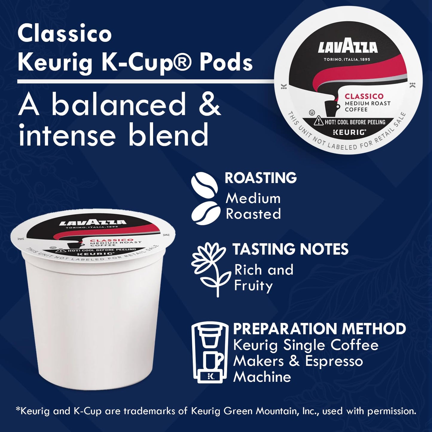 Lavazza K-Cups Coffee Pods Variety Pack - 30 Count - Classico, Perfetto & Gran Aroma - 100% Arabica - Light, Medium & Dark Roast