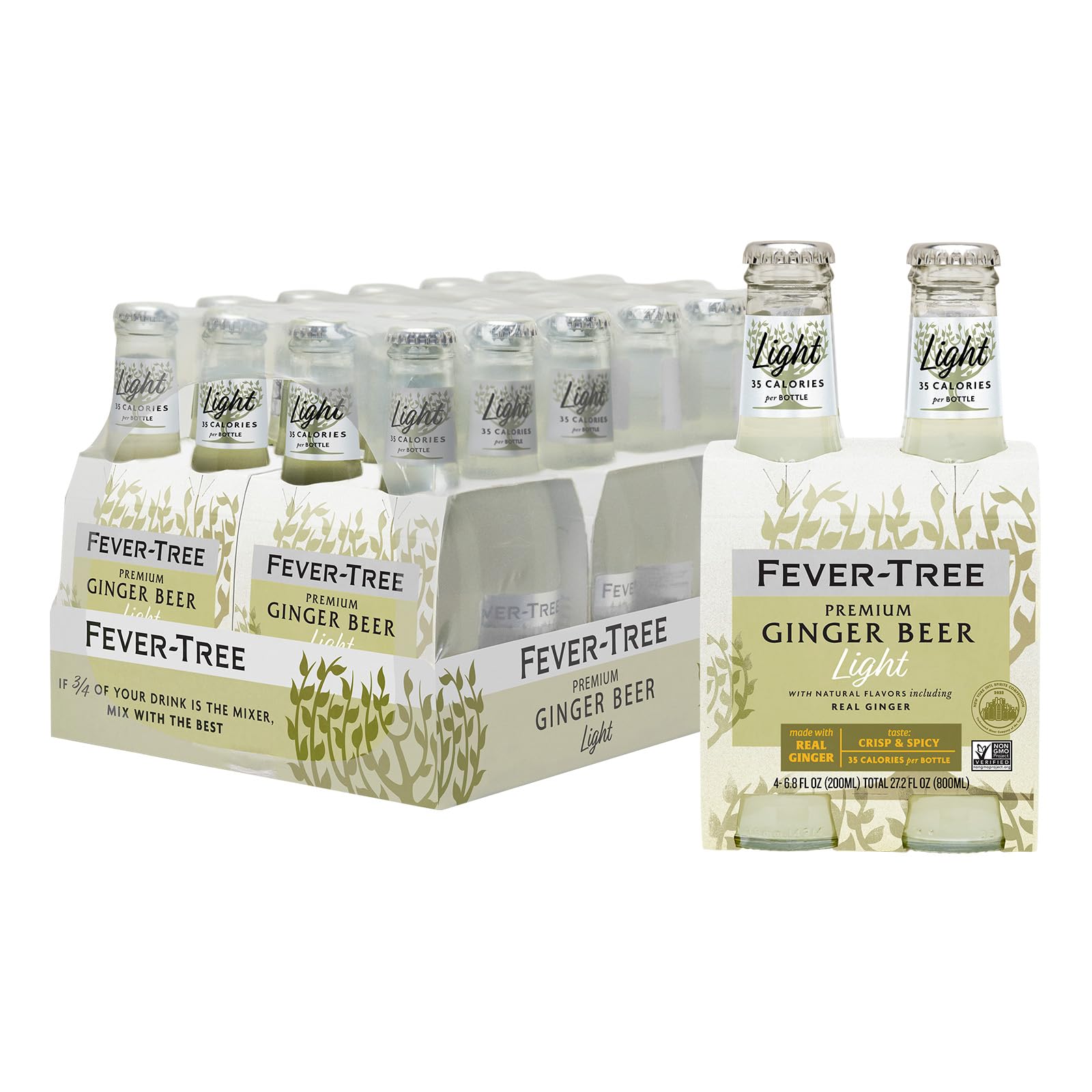 Fever-Tree Light Ginger Beer, Lower in Calories, 6.8 fl oz (Pack of 24), Clear, Model FLGB64G200US-A